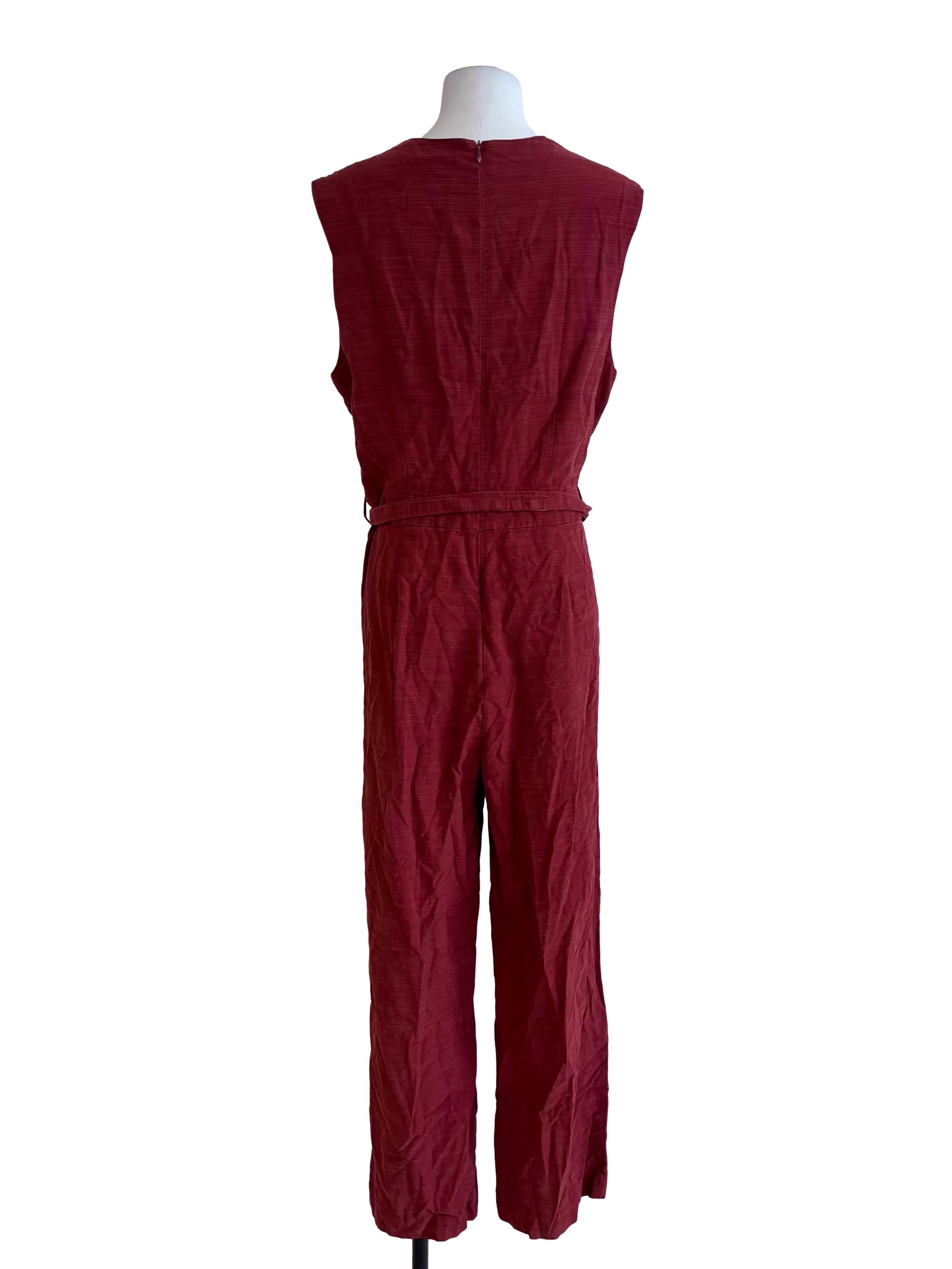Brick Red Sleeveless Jumpsuit