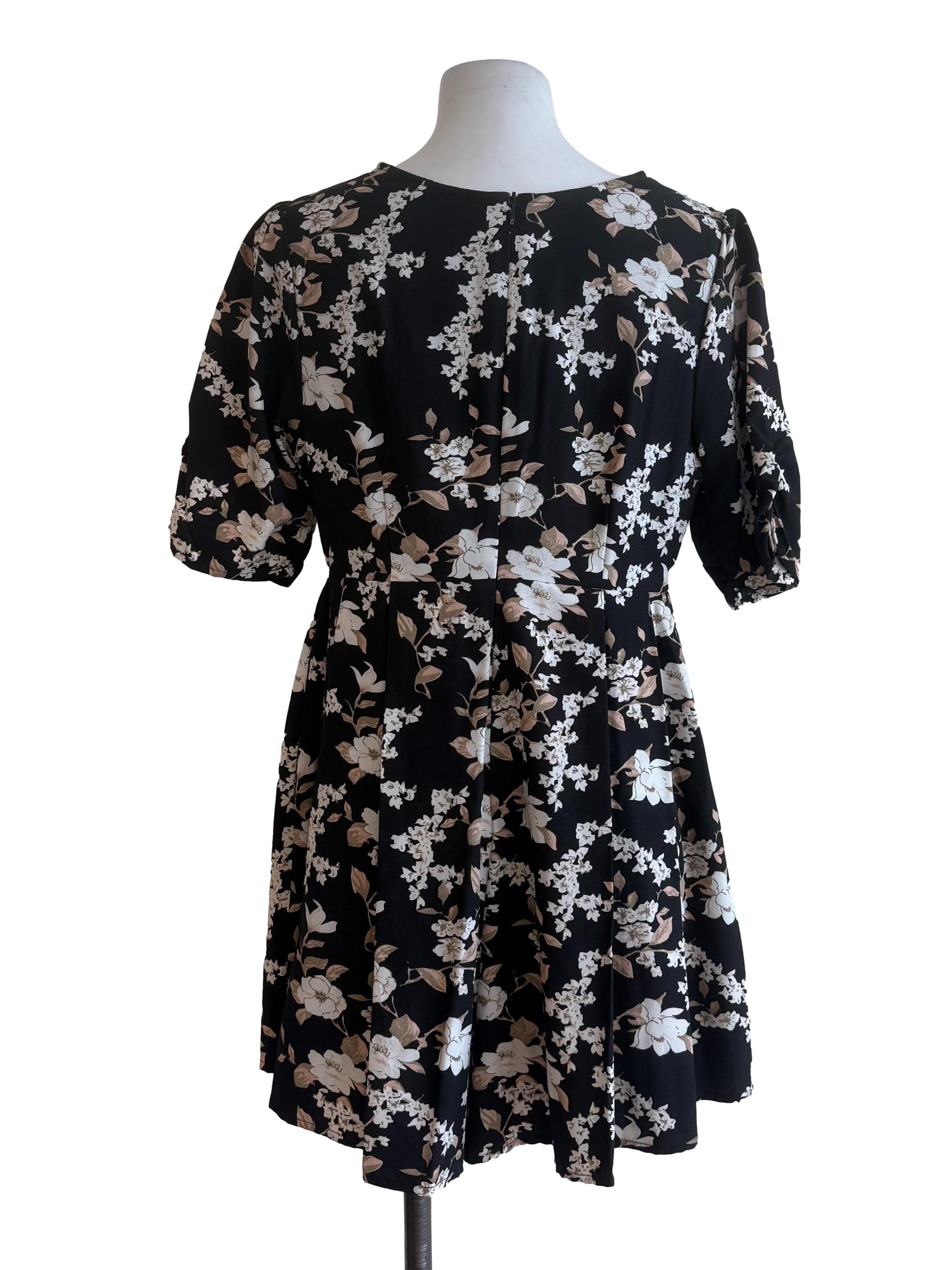 Black Floral Pleated Romper