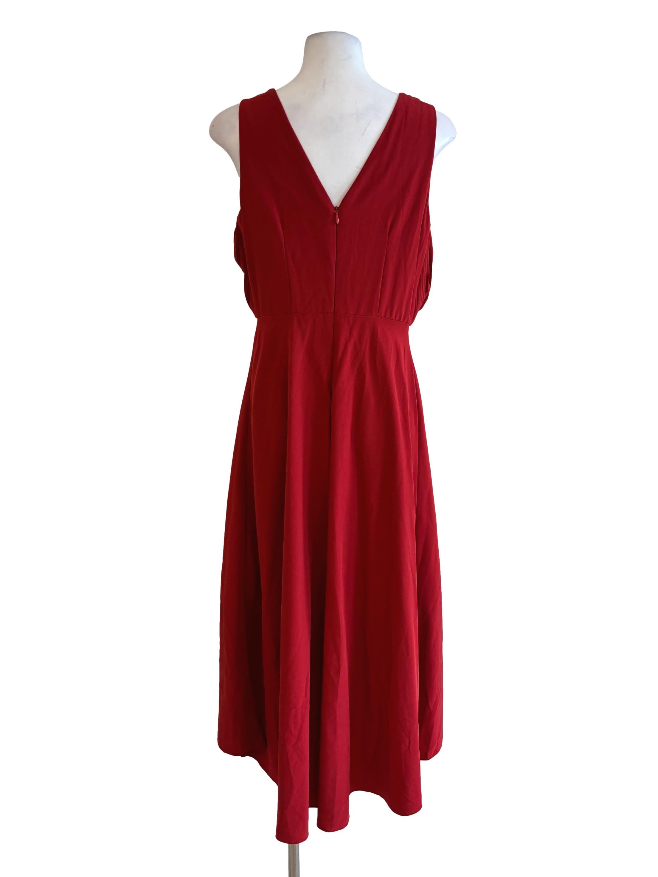 Scarlet Pleated V-Neck A-Line Dress