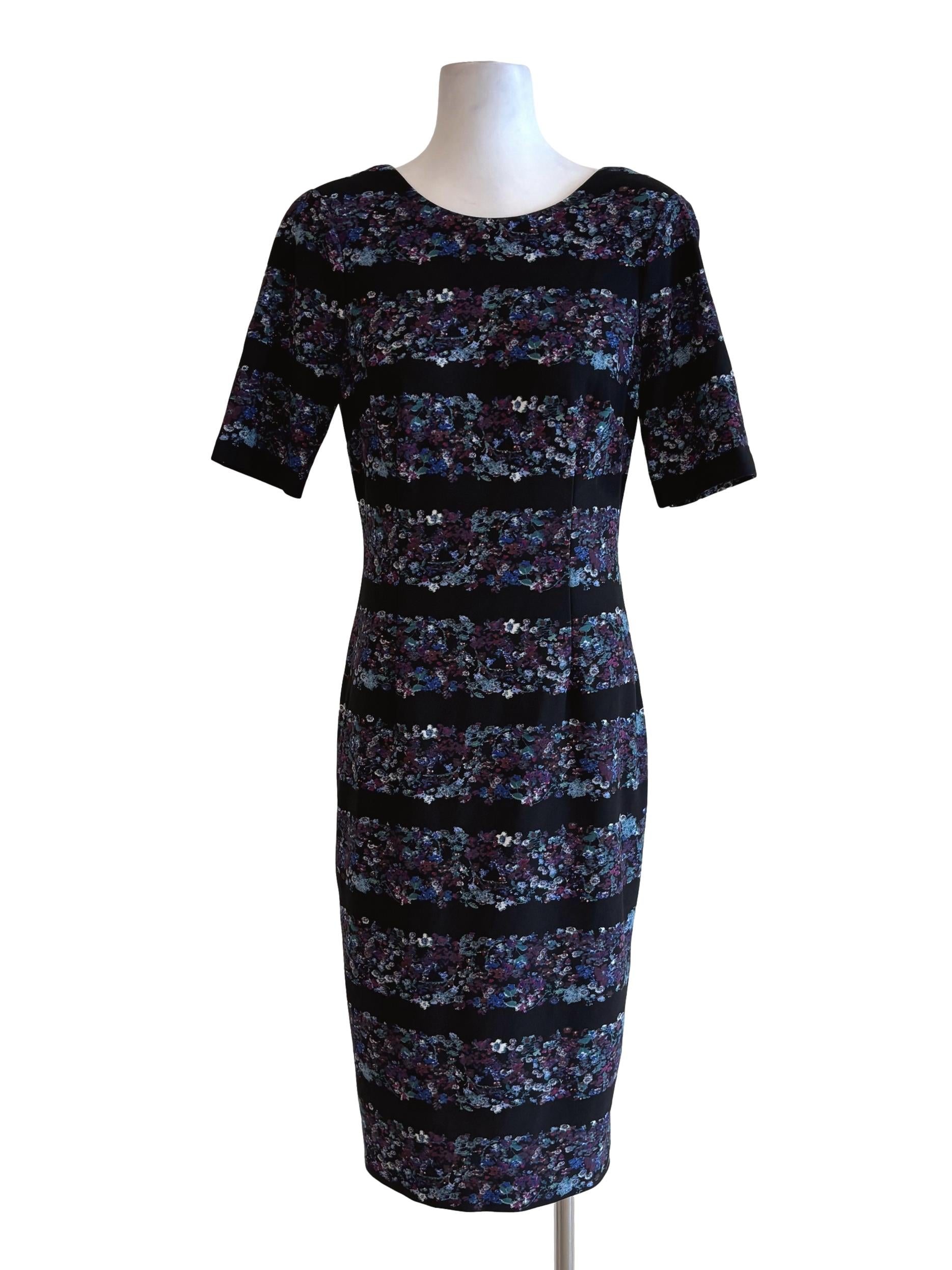 Jet Black Blue Patterned Bodycon Dress