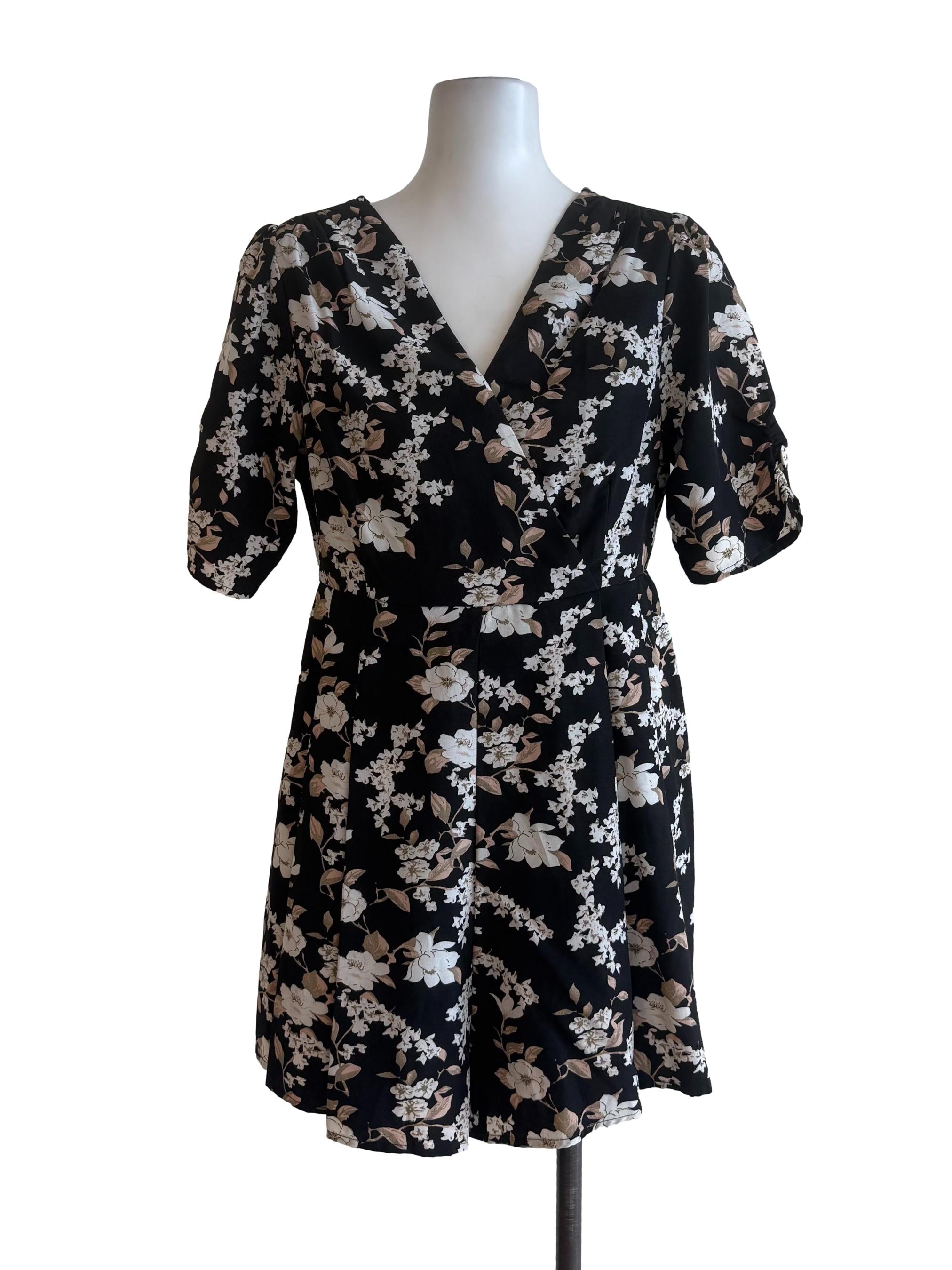 Black Floral Pleated Romper