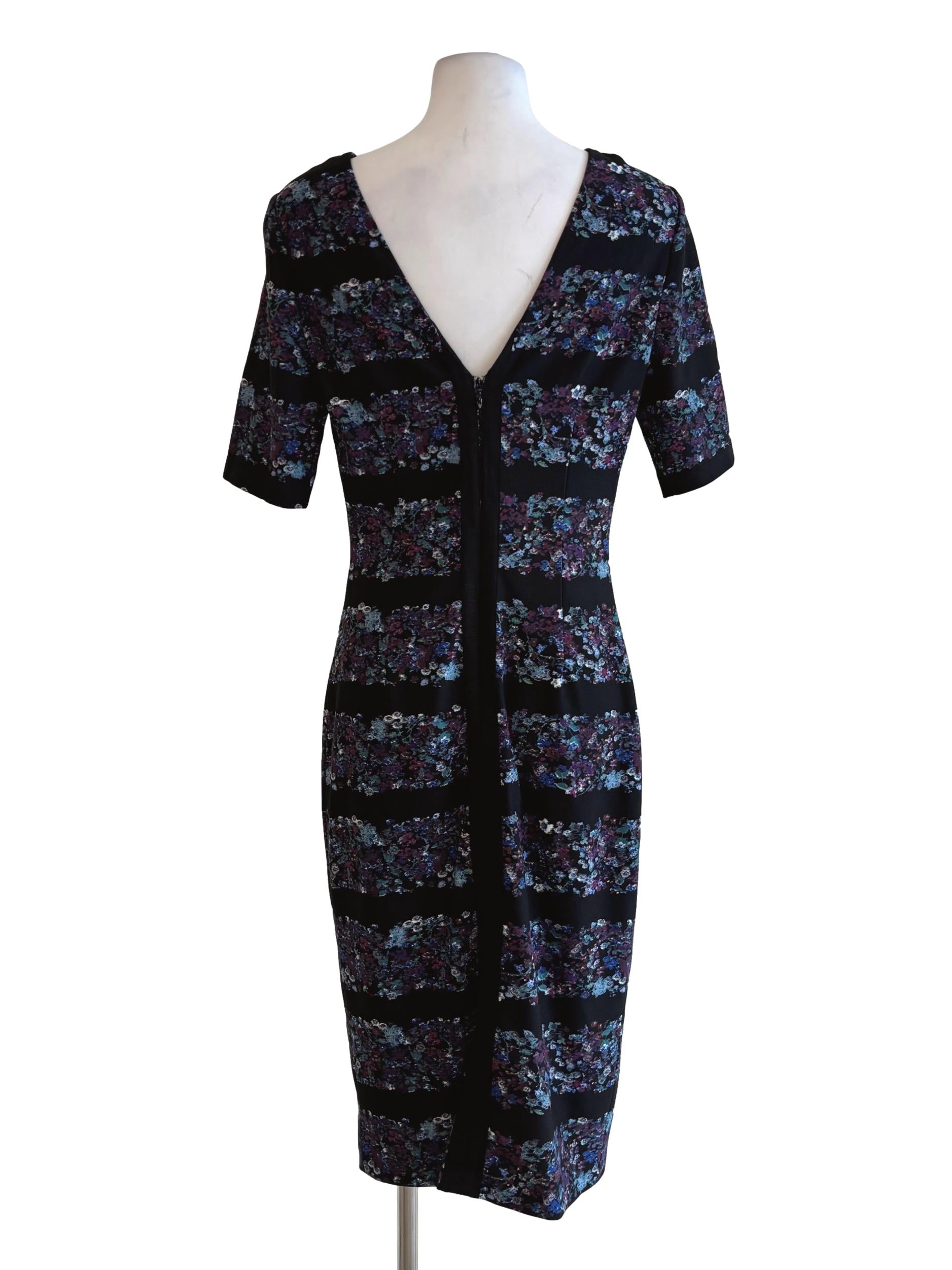 Jet Black Blue Patterned Bodycon Dress