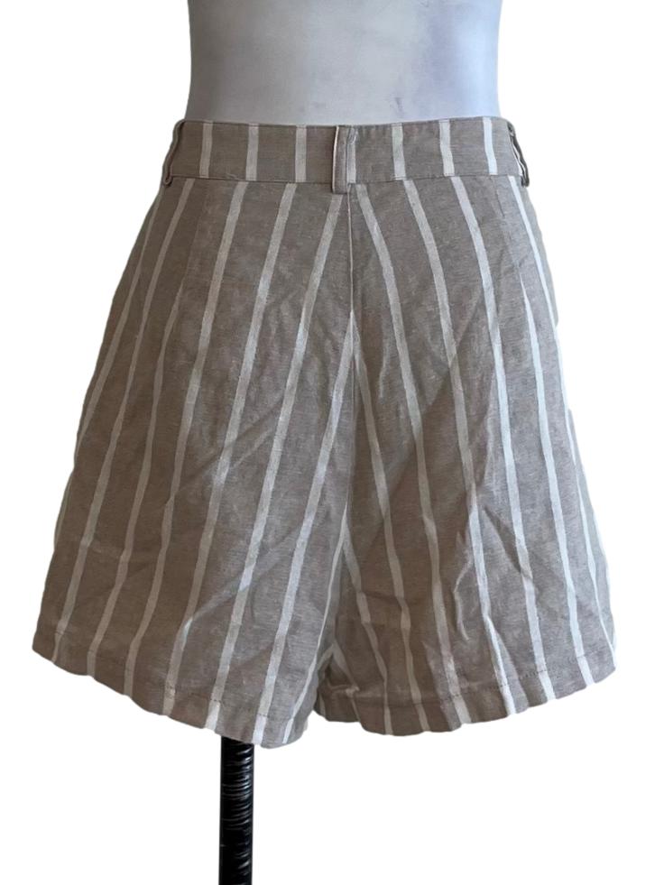 Beige Chalk Stripe High-Waisted Shorts