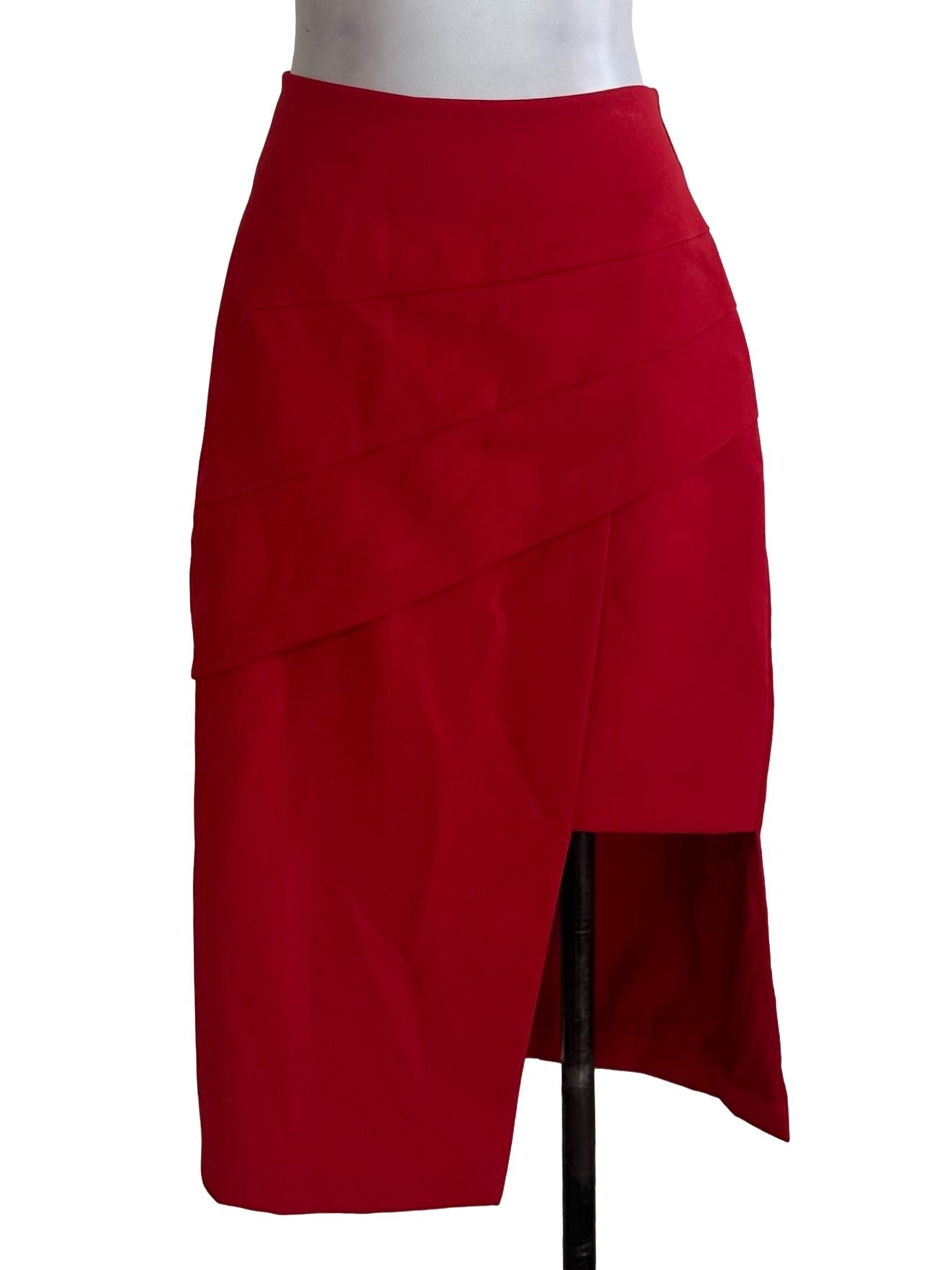 Sashay Red Plain Asymmetric Skirt
