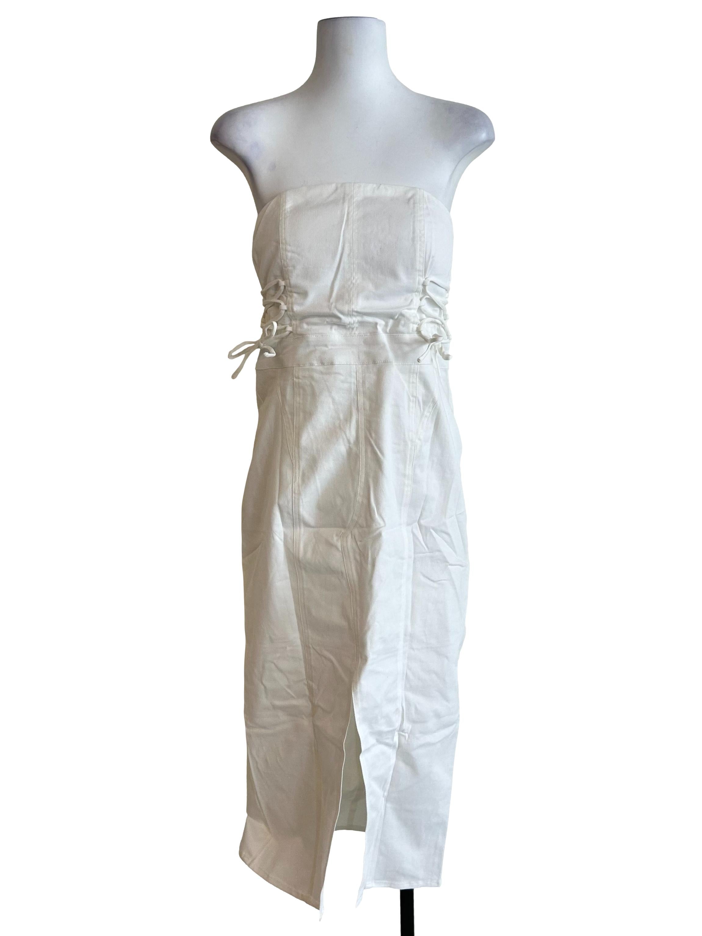 White Romare Lace Up Tube Padded Dress