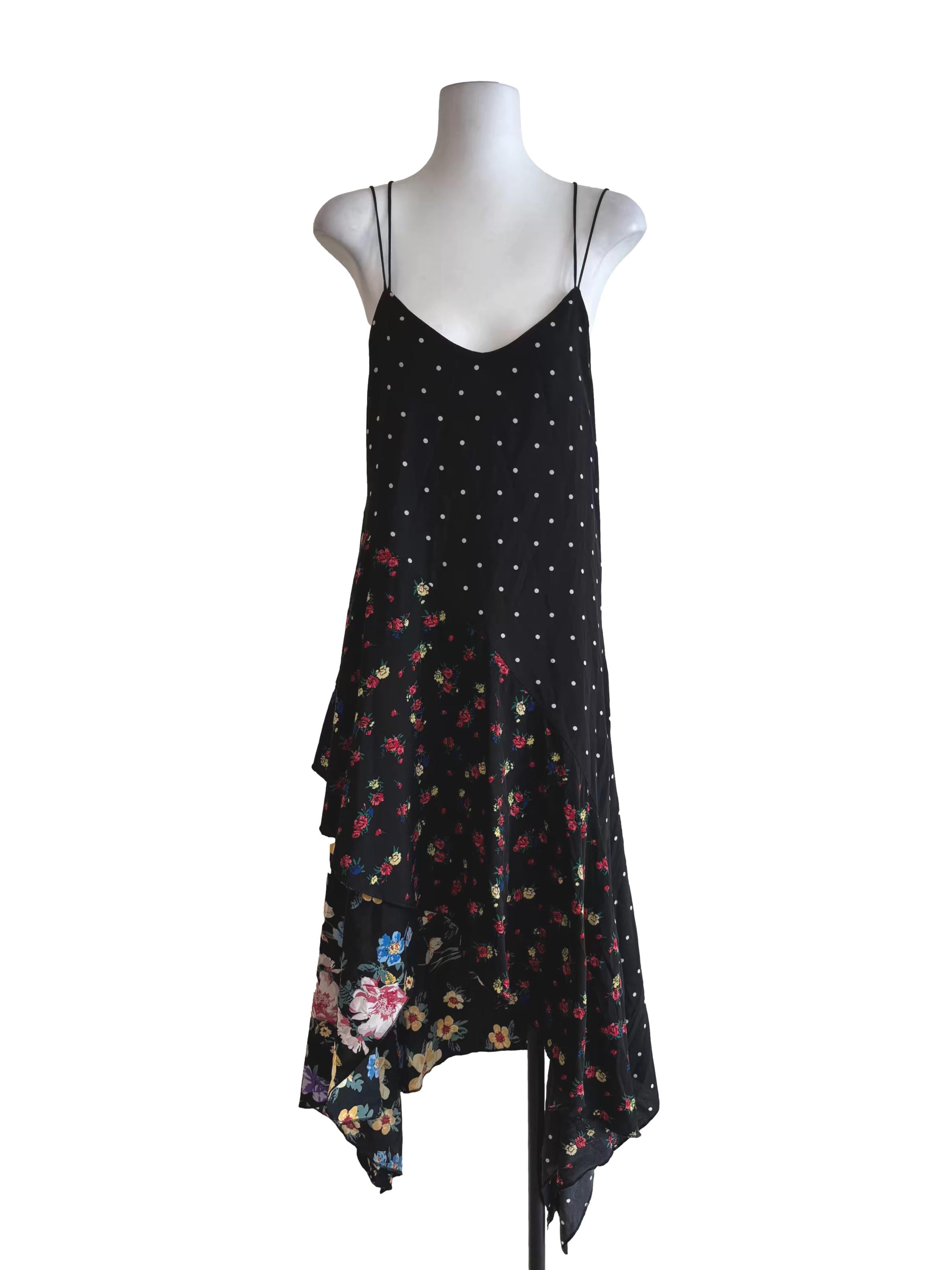 Black Mix Pattern Polka Dot Dress