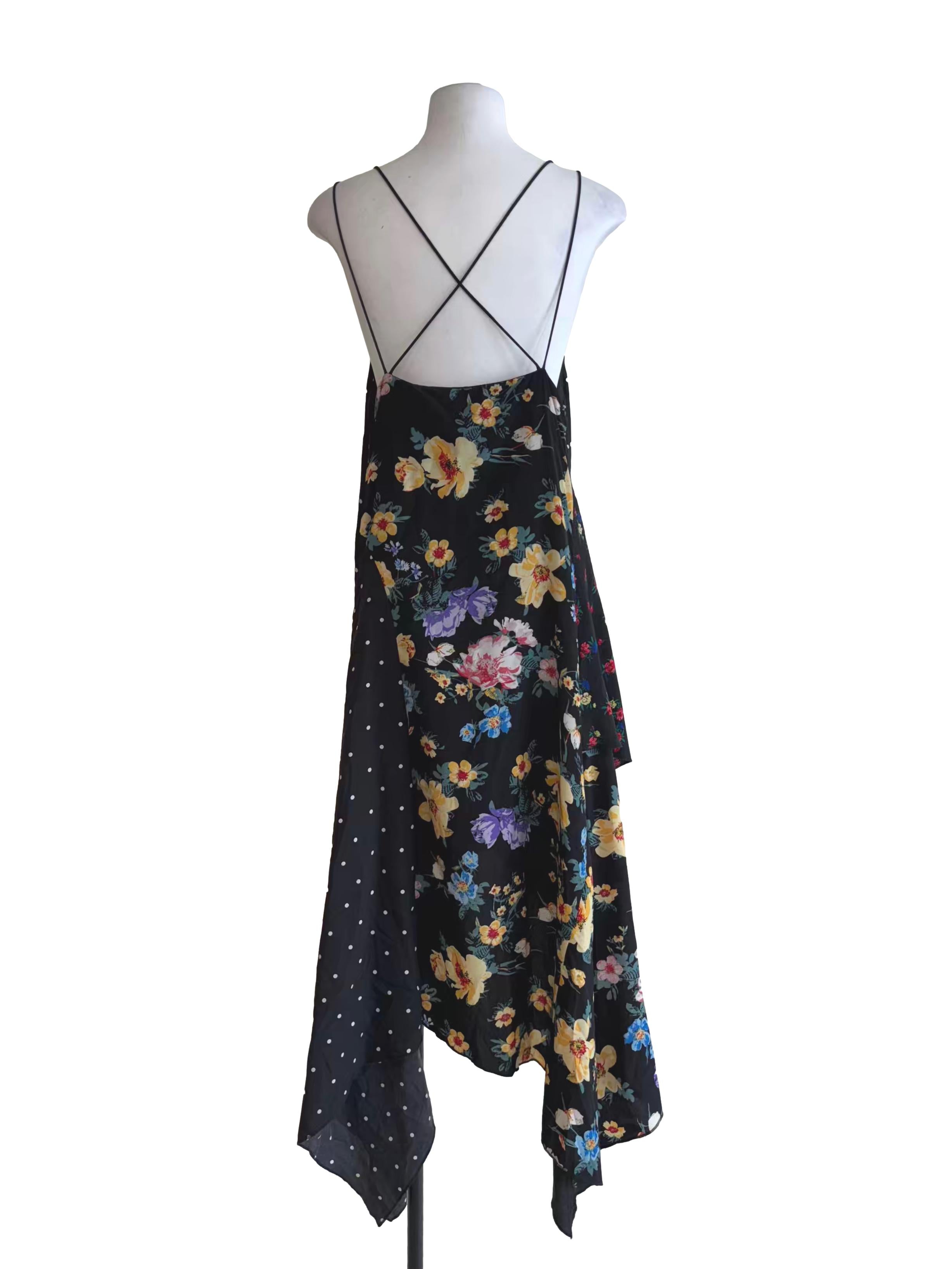 Black Mix Pattern Polka Dot Dress
