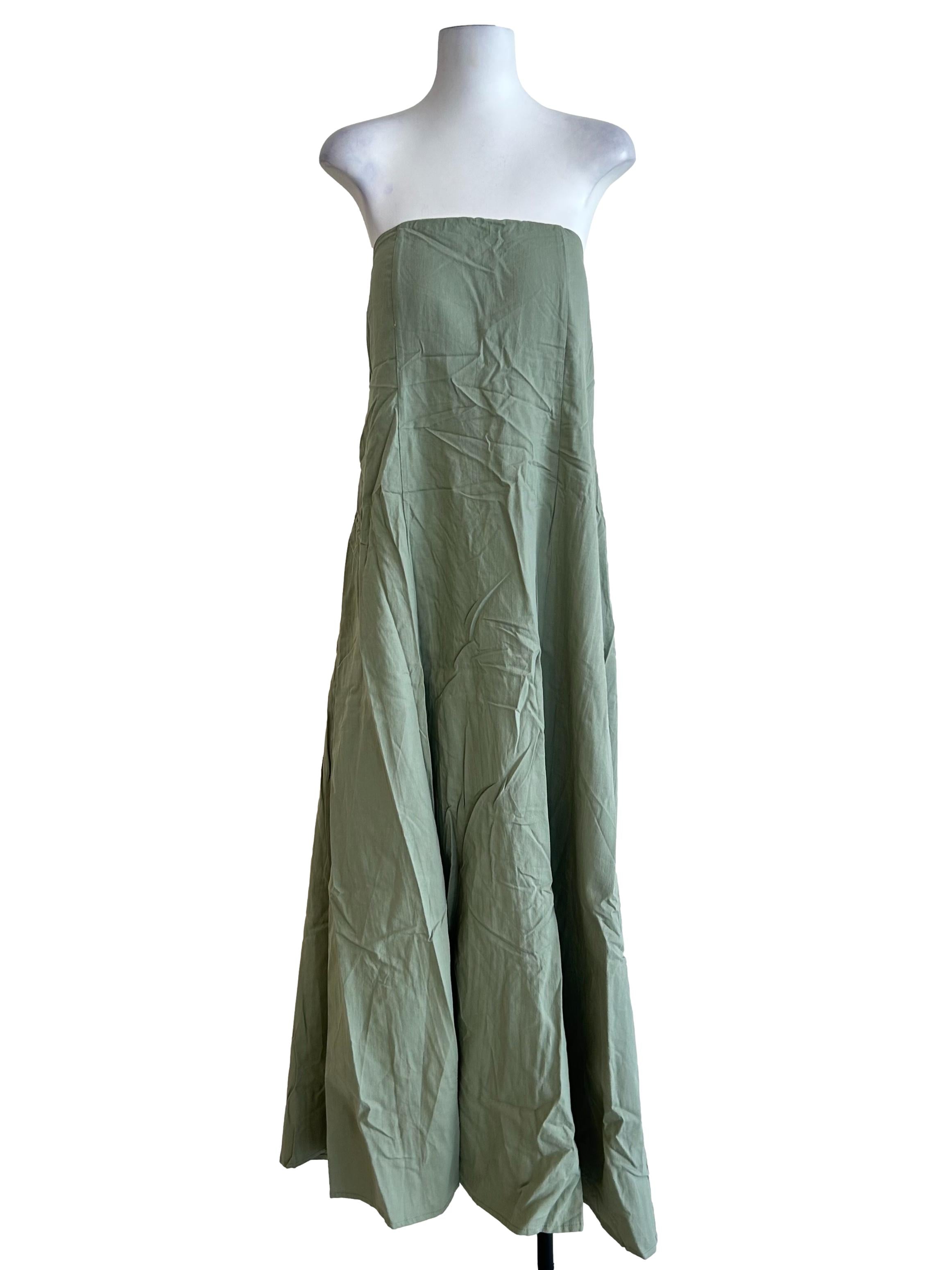 Green Brenda Linen Tube Padded Maxi Dress