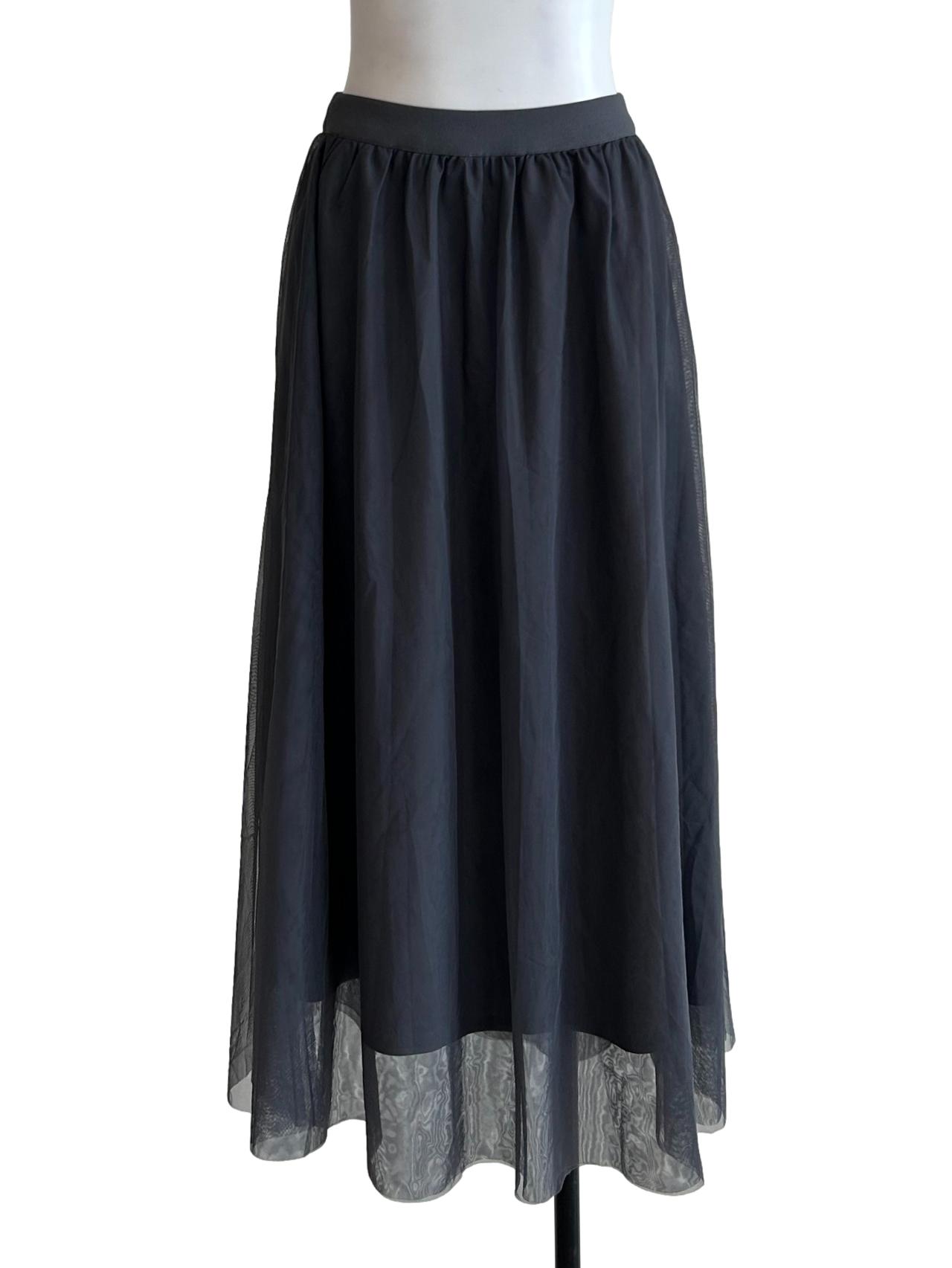 Dark Grey Mesh Midi Skirt