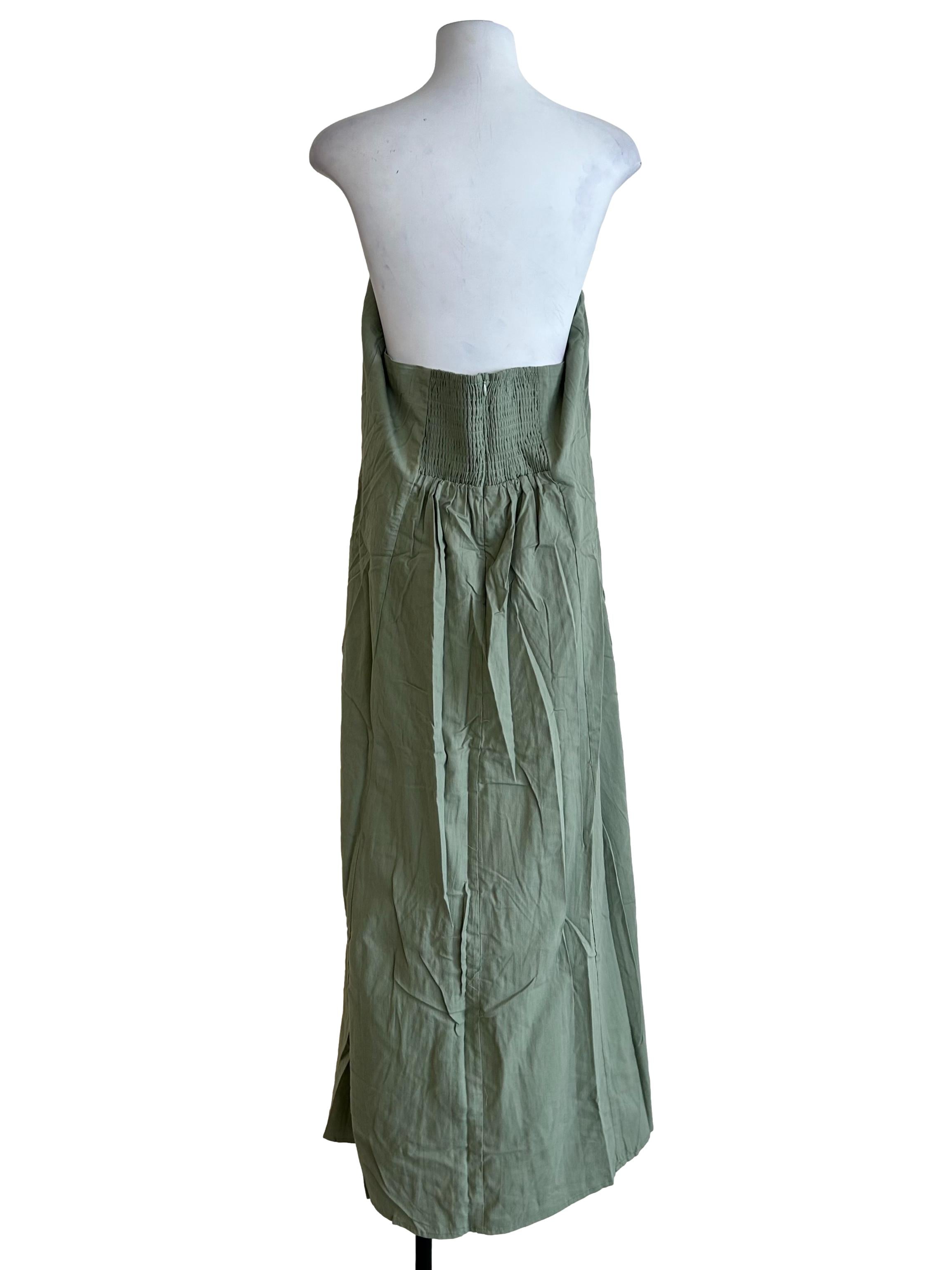 Green Brenda Linen Tube Padded Maxi Dress