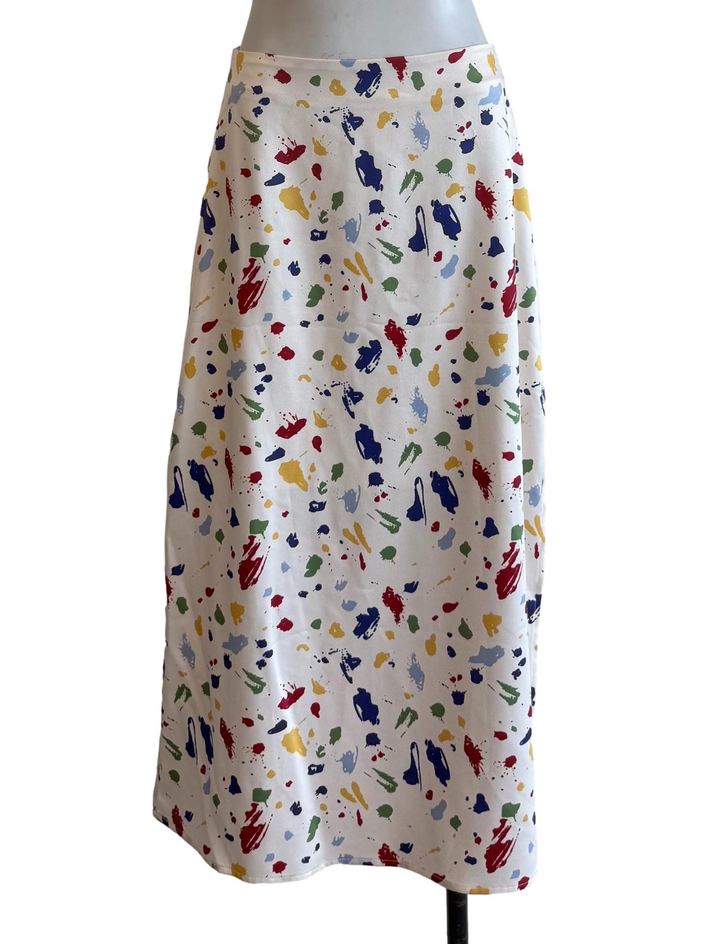 Cream Painting A-Line Skirt