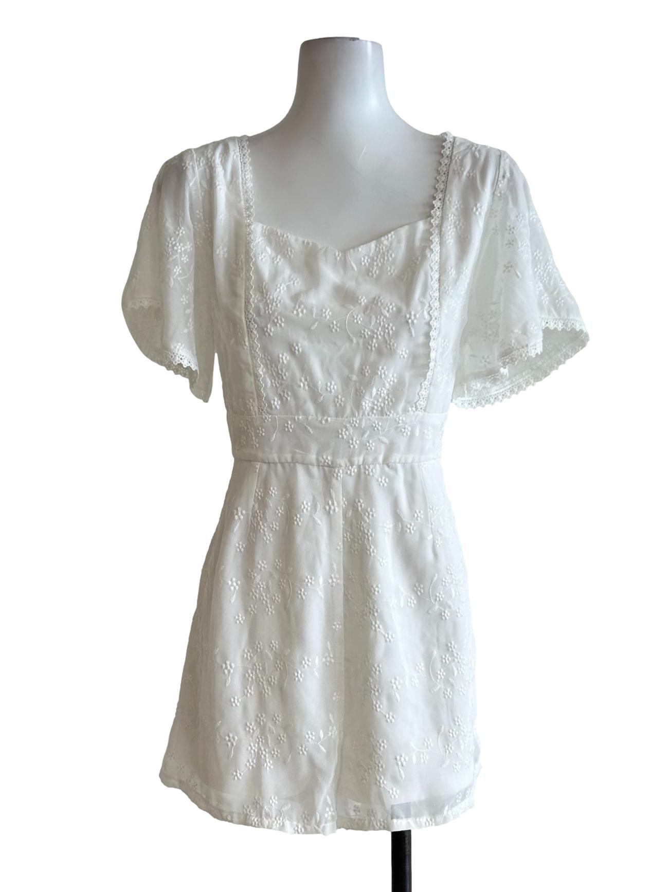 White Floral Embroidered Romper