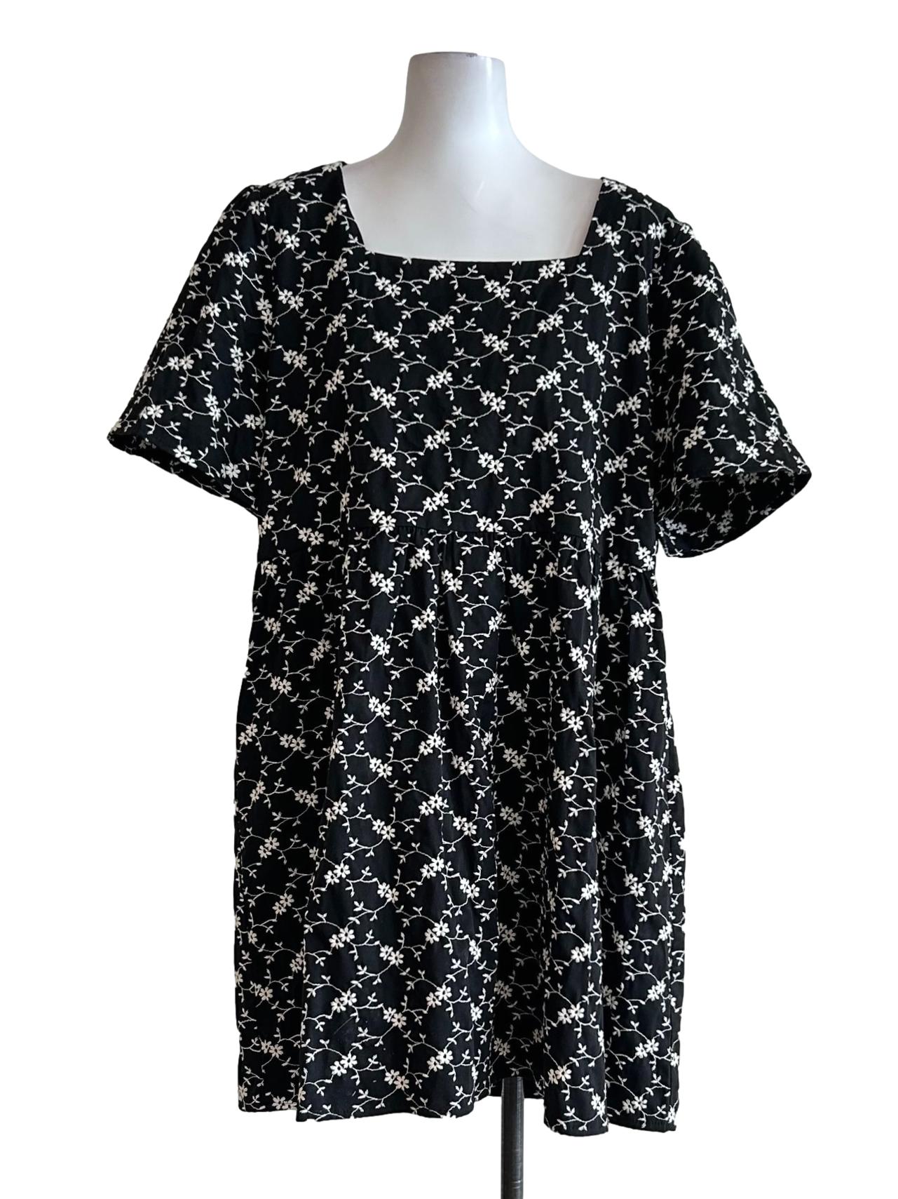 Black Floral Embroidered Printed Dress