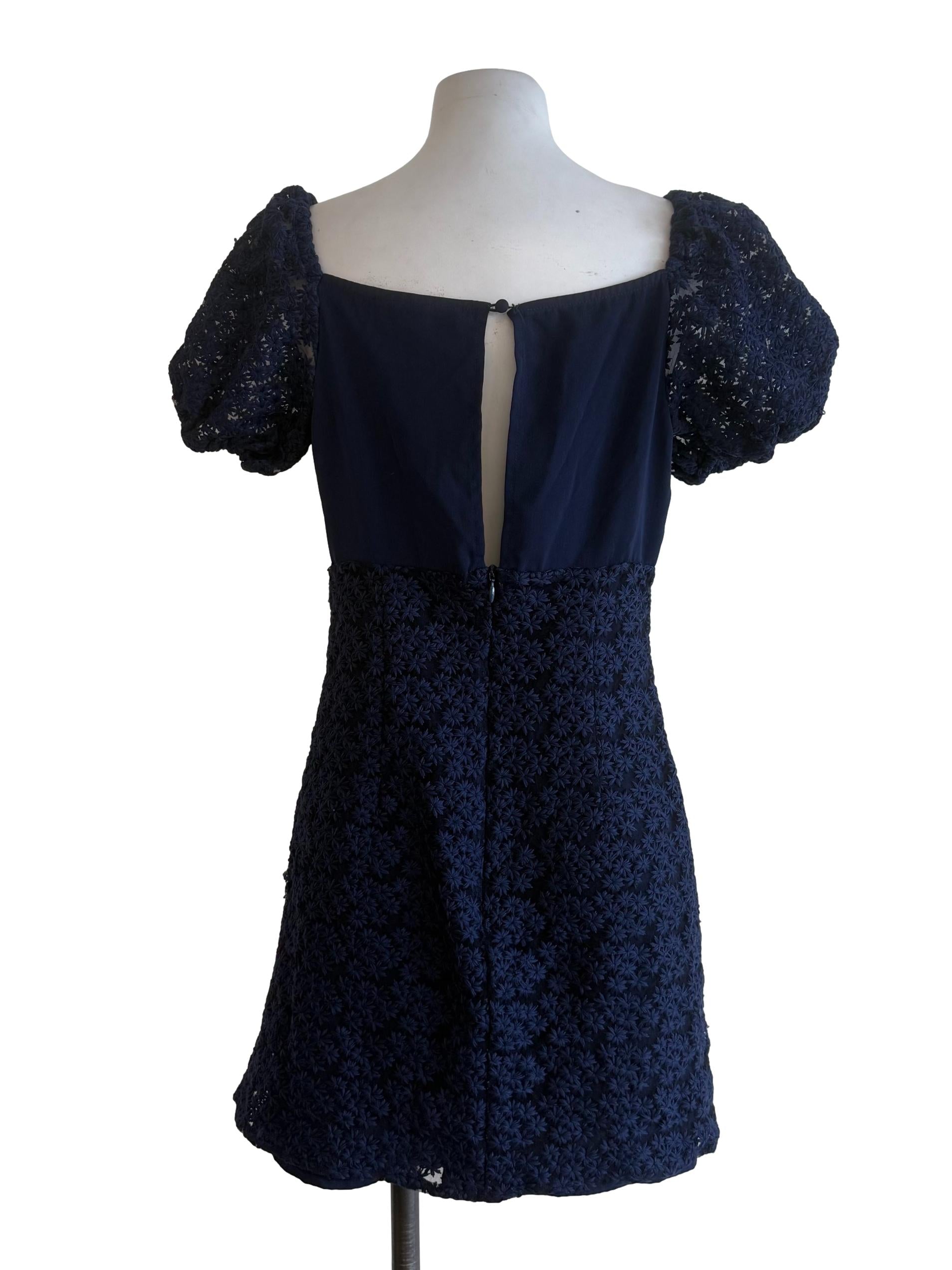 Navy Sweetheart Puff Sleeves Dress
