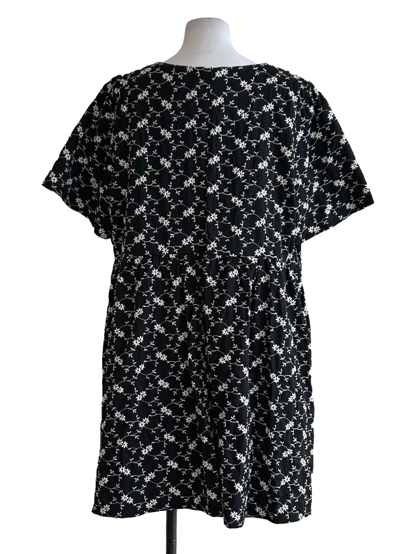 Black Floral Embroidered Printed Dress