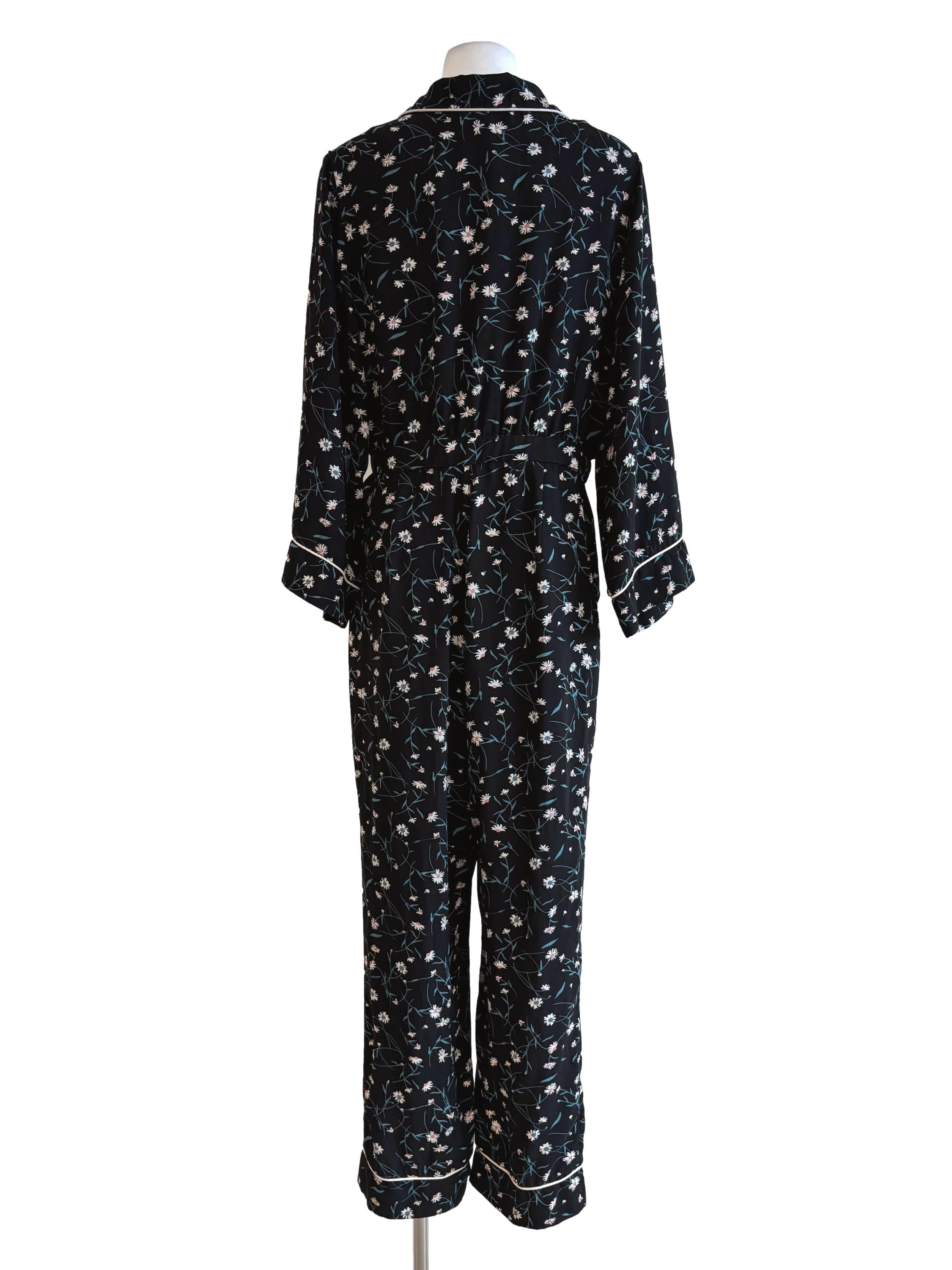 Soft Black Printed Long Sleeve Jumpsuit