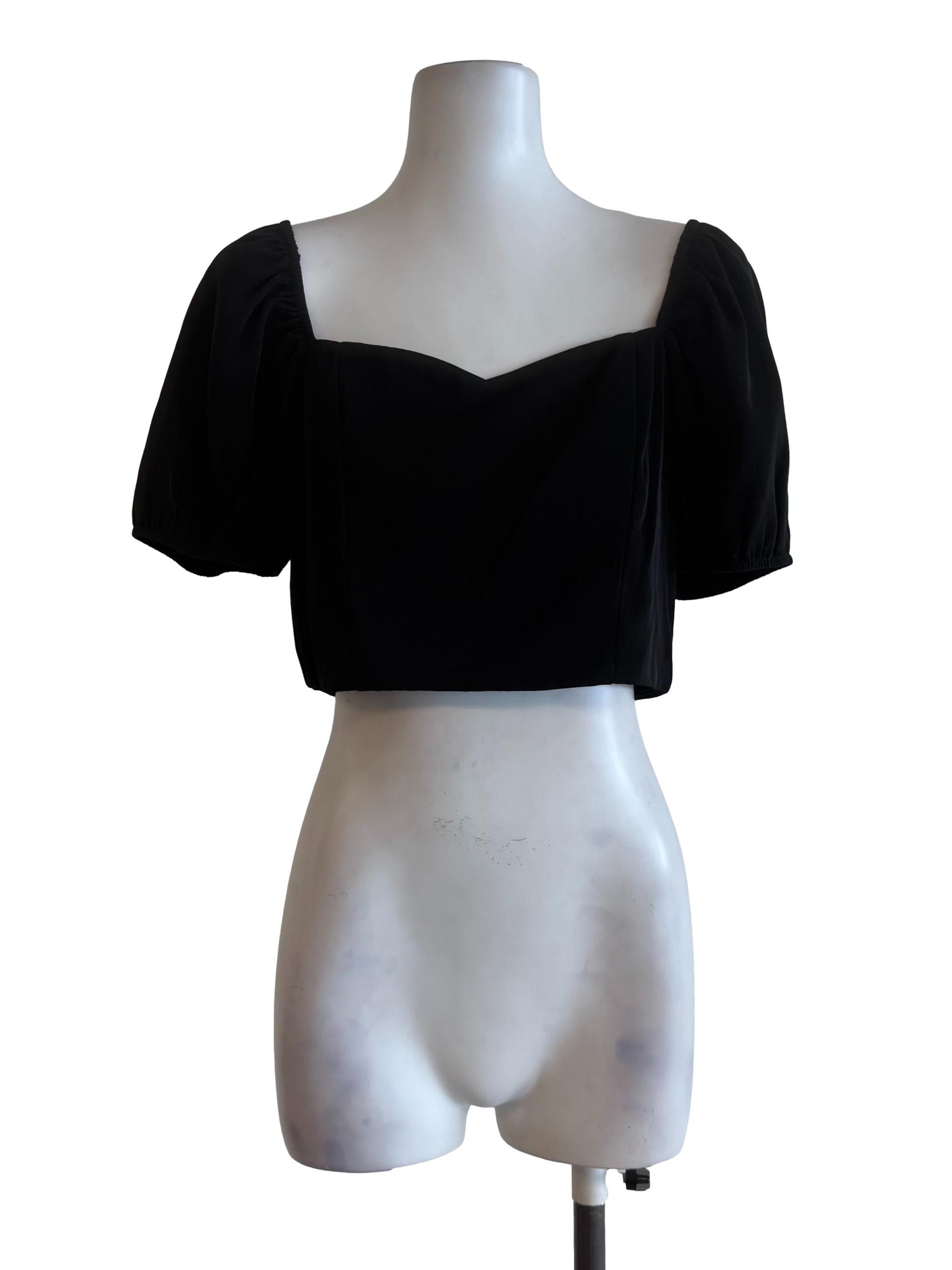Black Puff Sleeves Crop Top