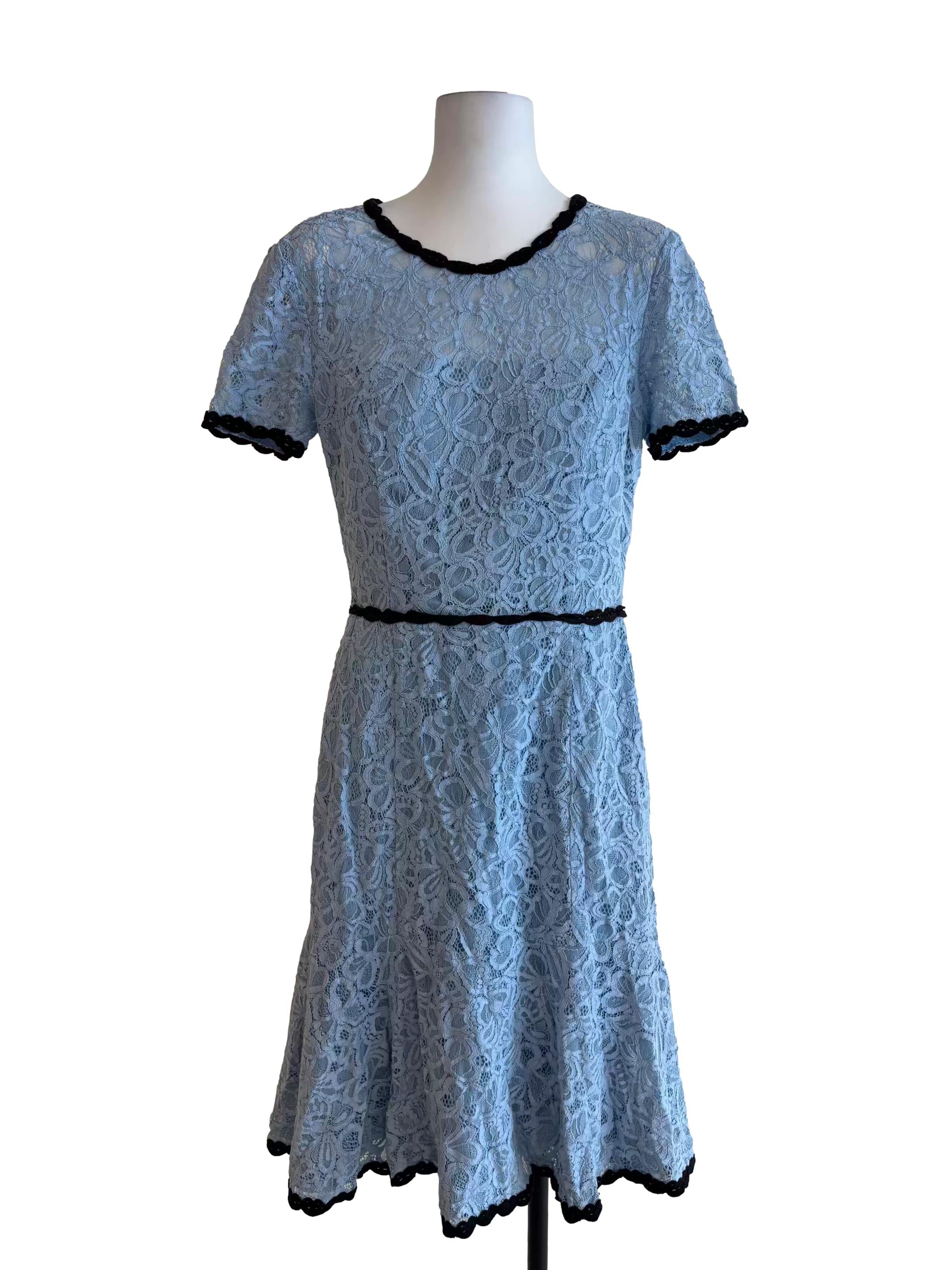 Ice Blue Black Hem Lace Dress
