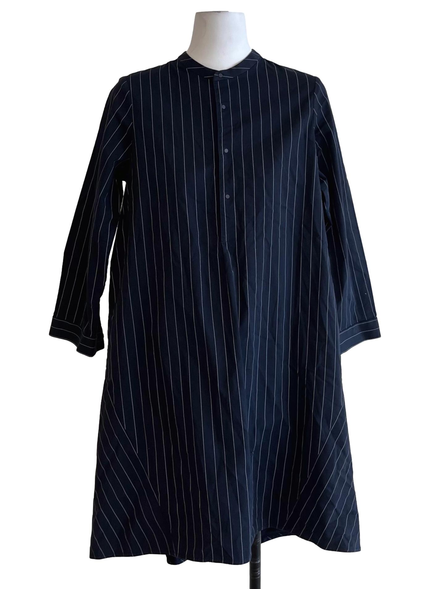 Black Chalk Stripe Shirt Dress