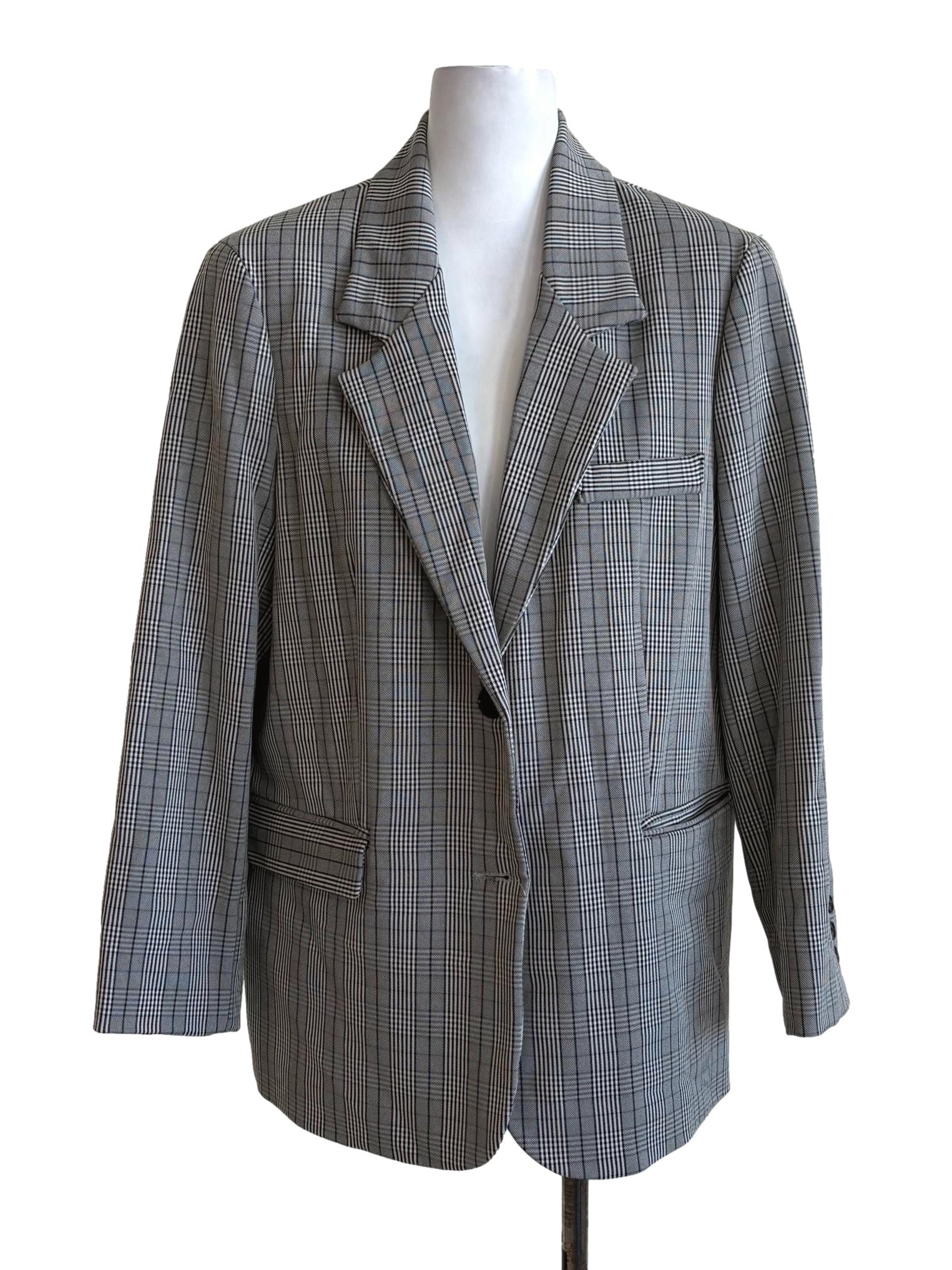 Grey Prince Of Wales Single Breasted Blazer