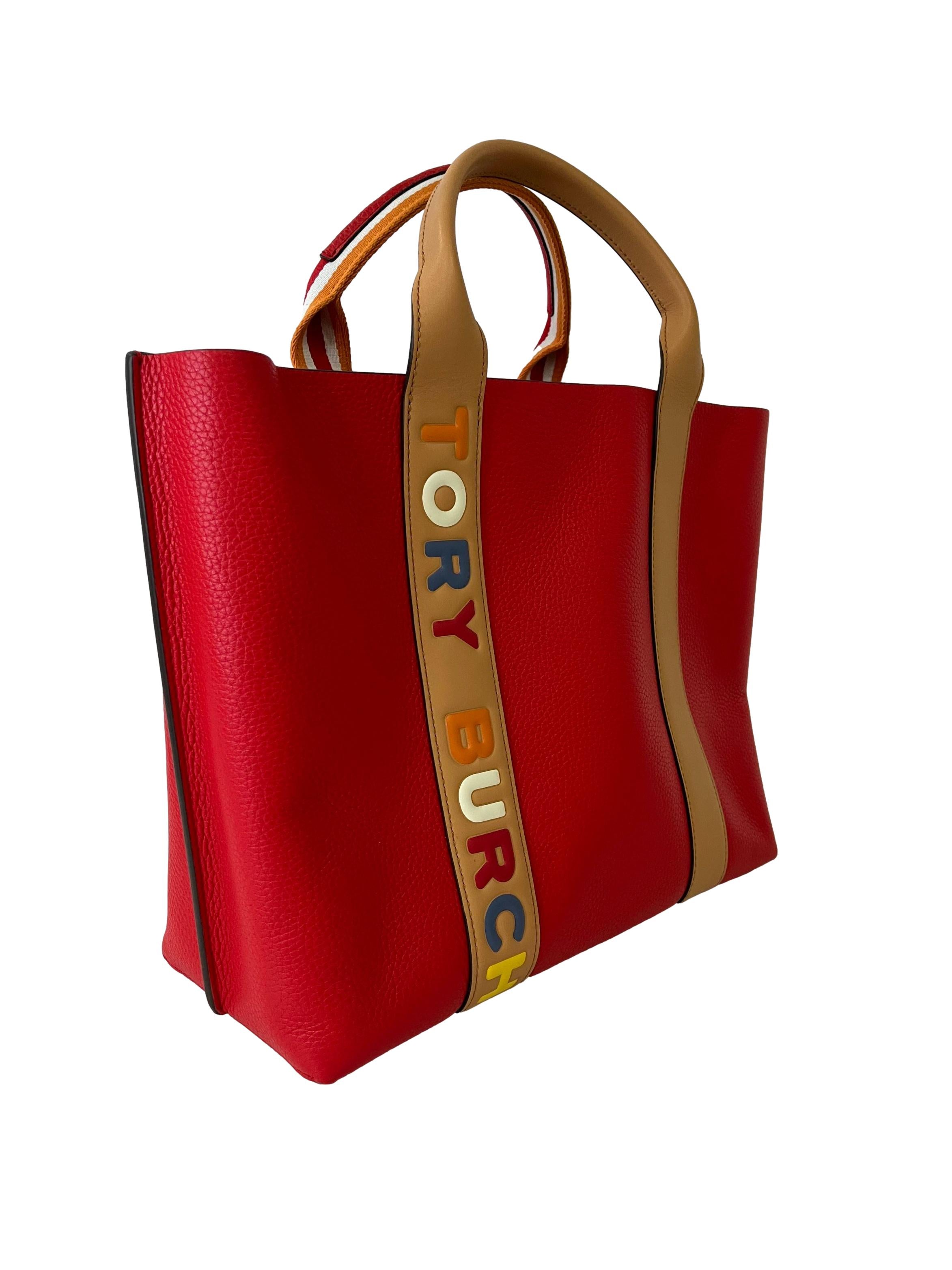 Red Perry Multi Stripe Triple Compartment Tote Bag