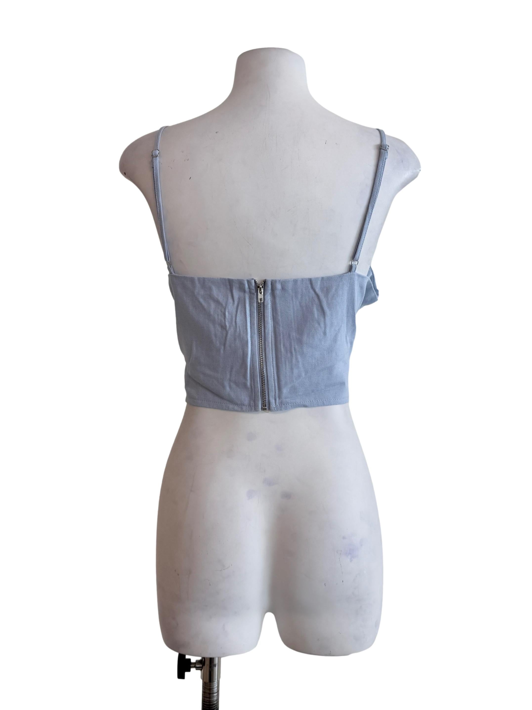Blue Polina Ruched Linen Crop Top