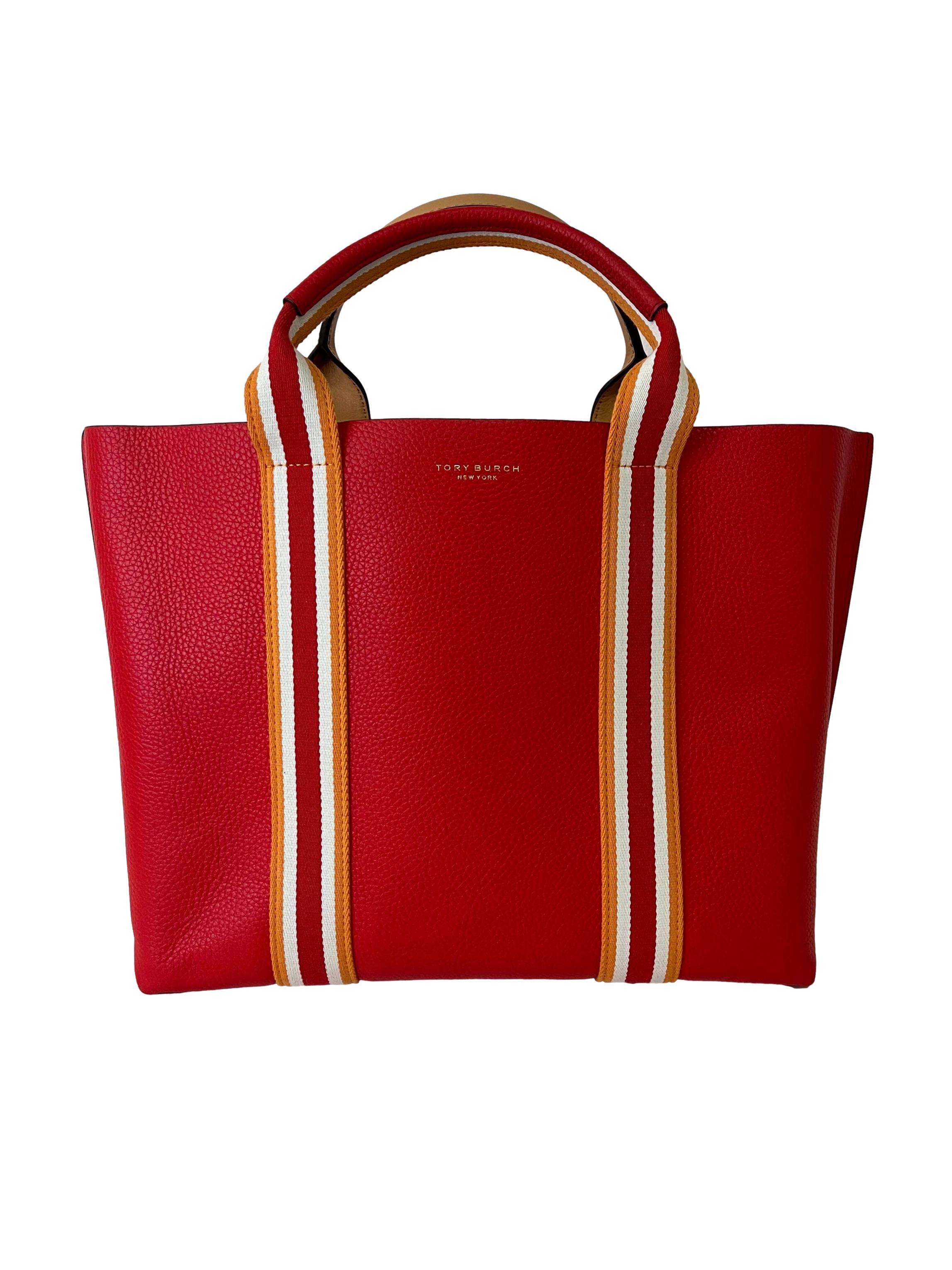 Red Perry Multi Stripe Triple Compartment Tote Bag