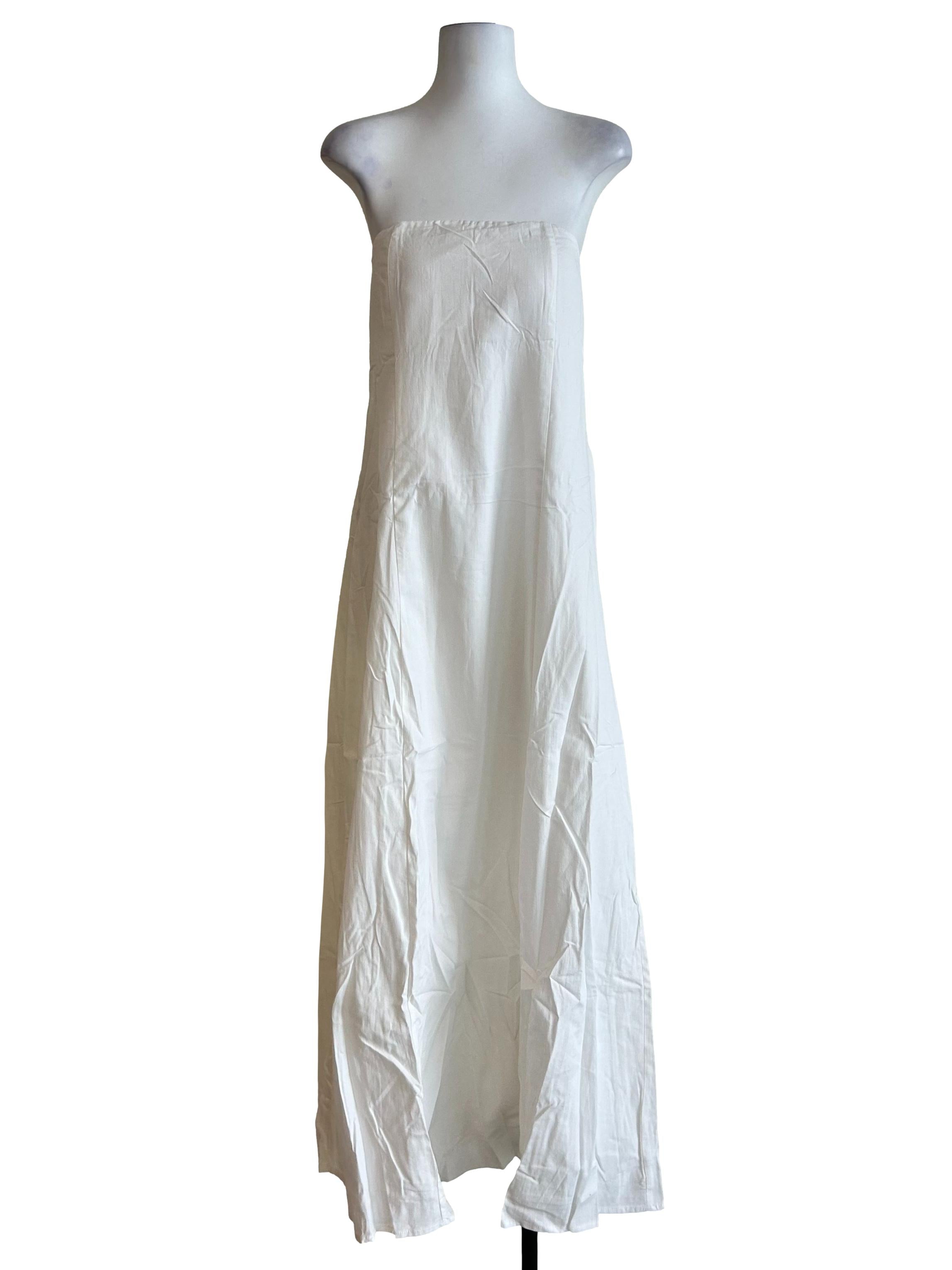 White Brenda Linen Tube Padded Maxi Dress