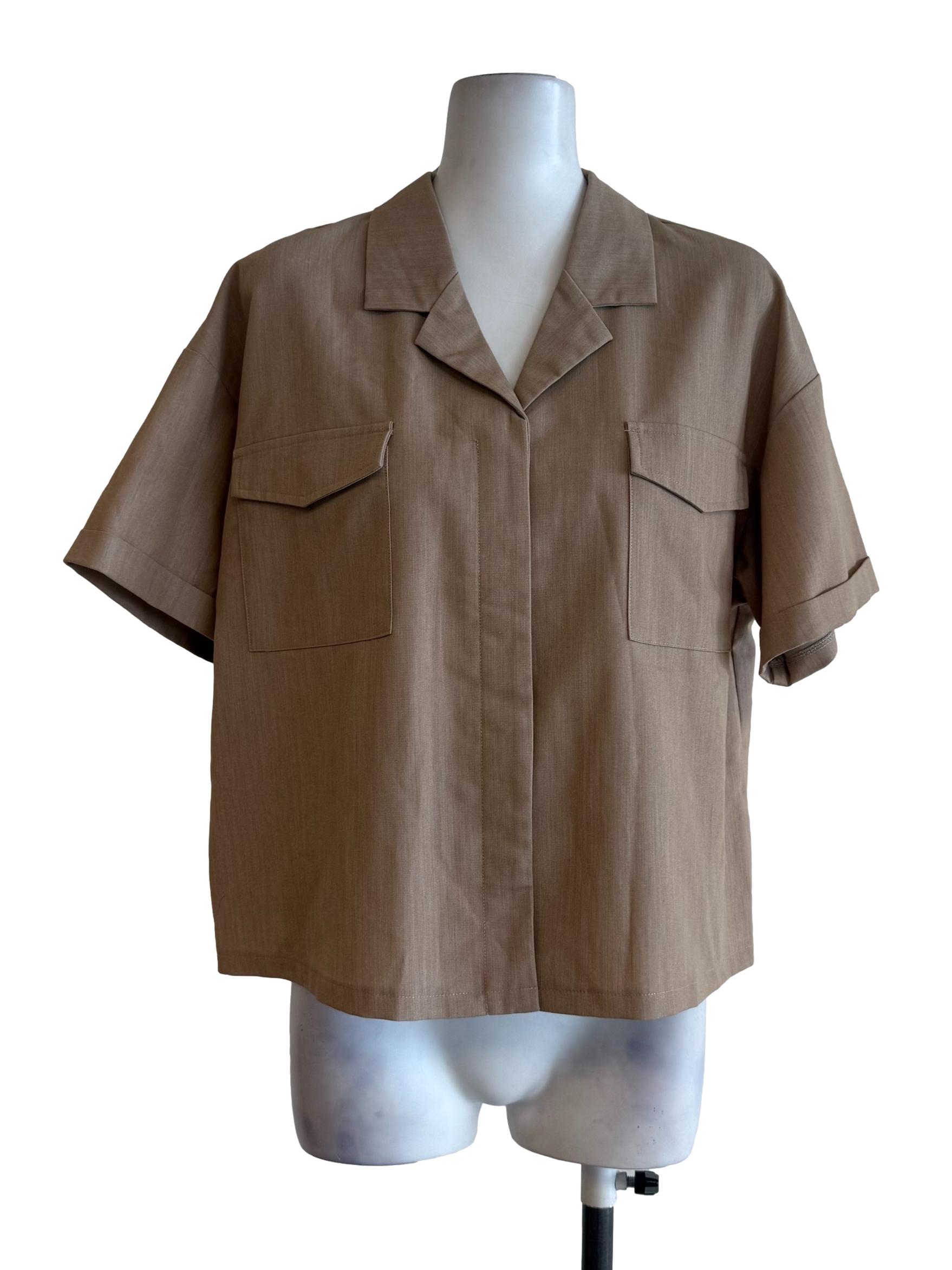 Khaki Bust Pocket Boxy Shirt
