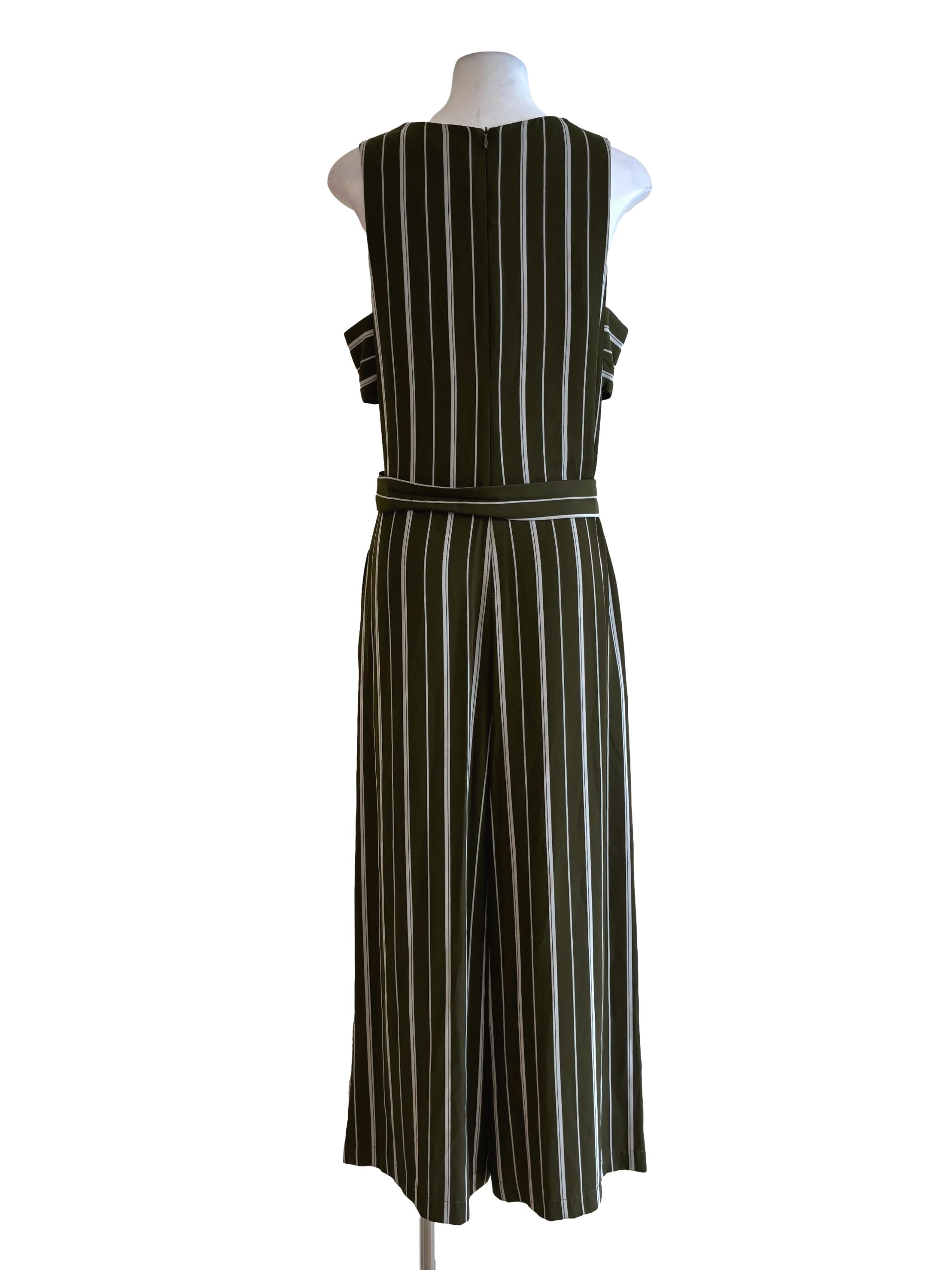 Olive Green Sleeveless Striped Jumpsuit
