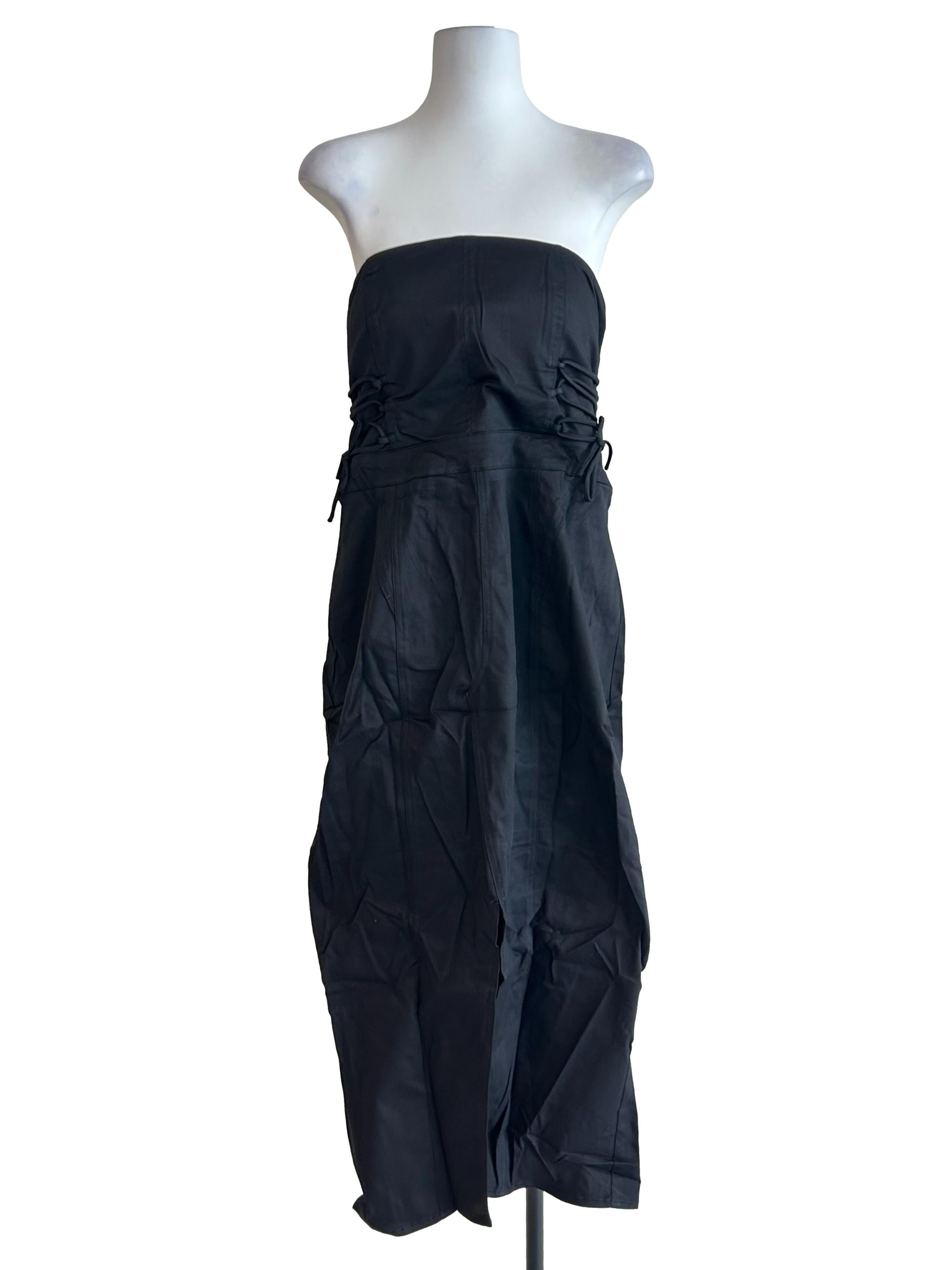 Black Romare Lace Up Tube Padded Dress