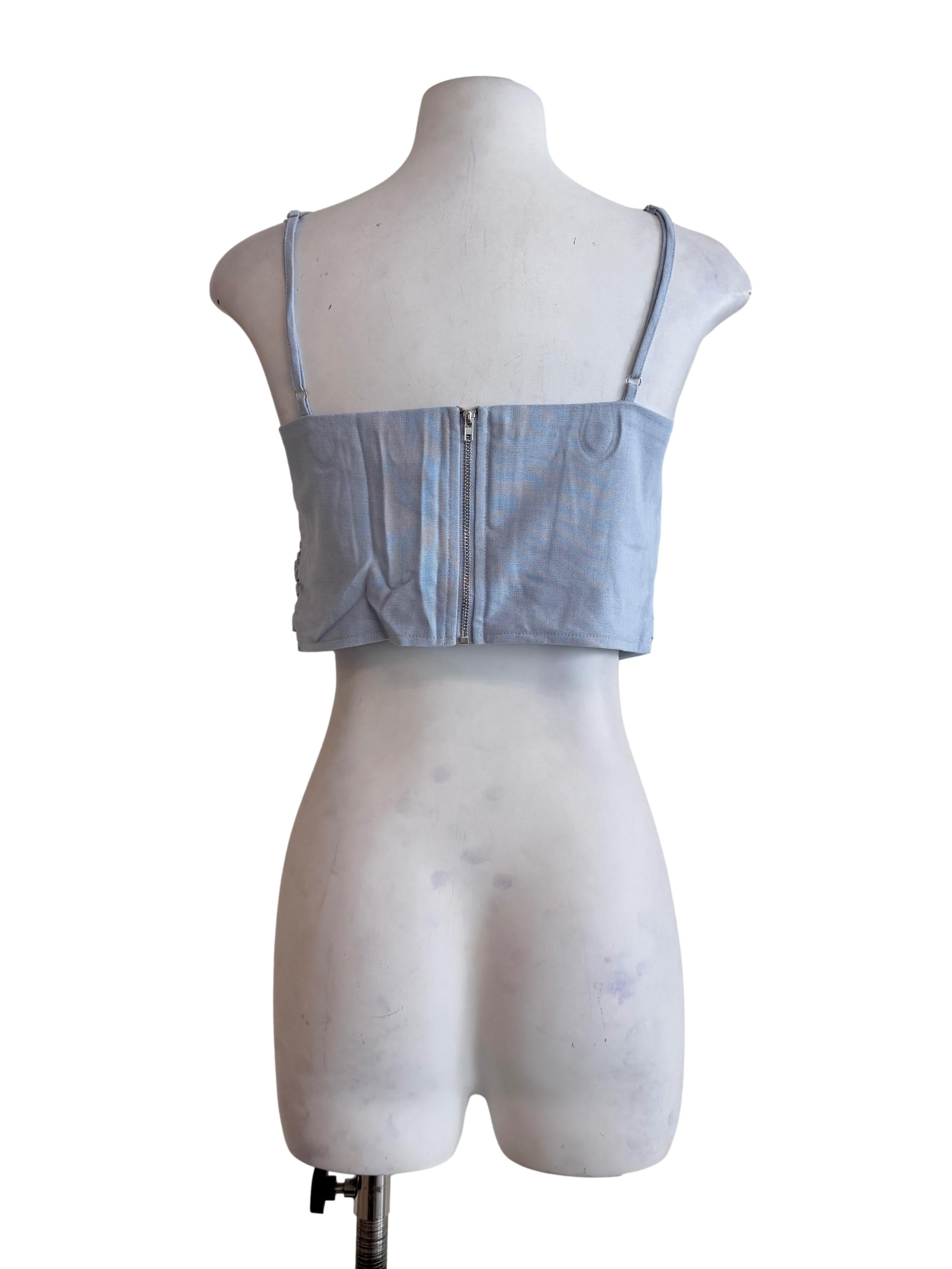 Blue Polina Ruched Linen Crop Top