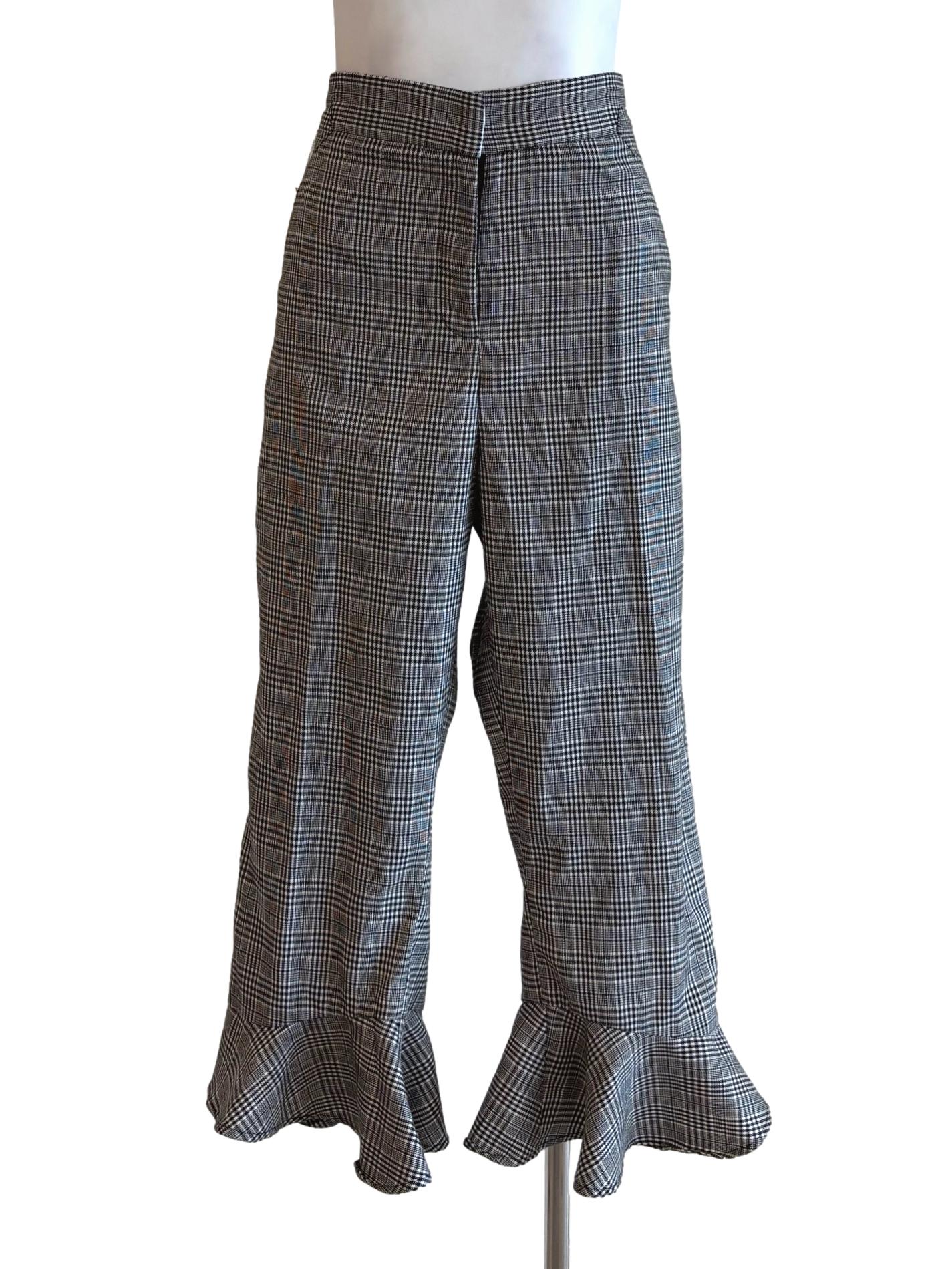 Ebony Black Plaid Ruffle Pants