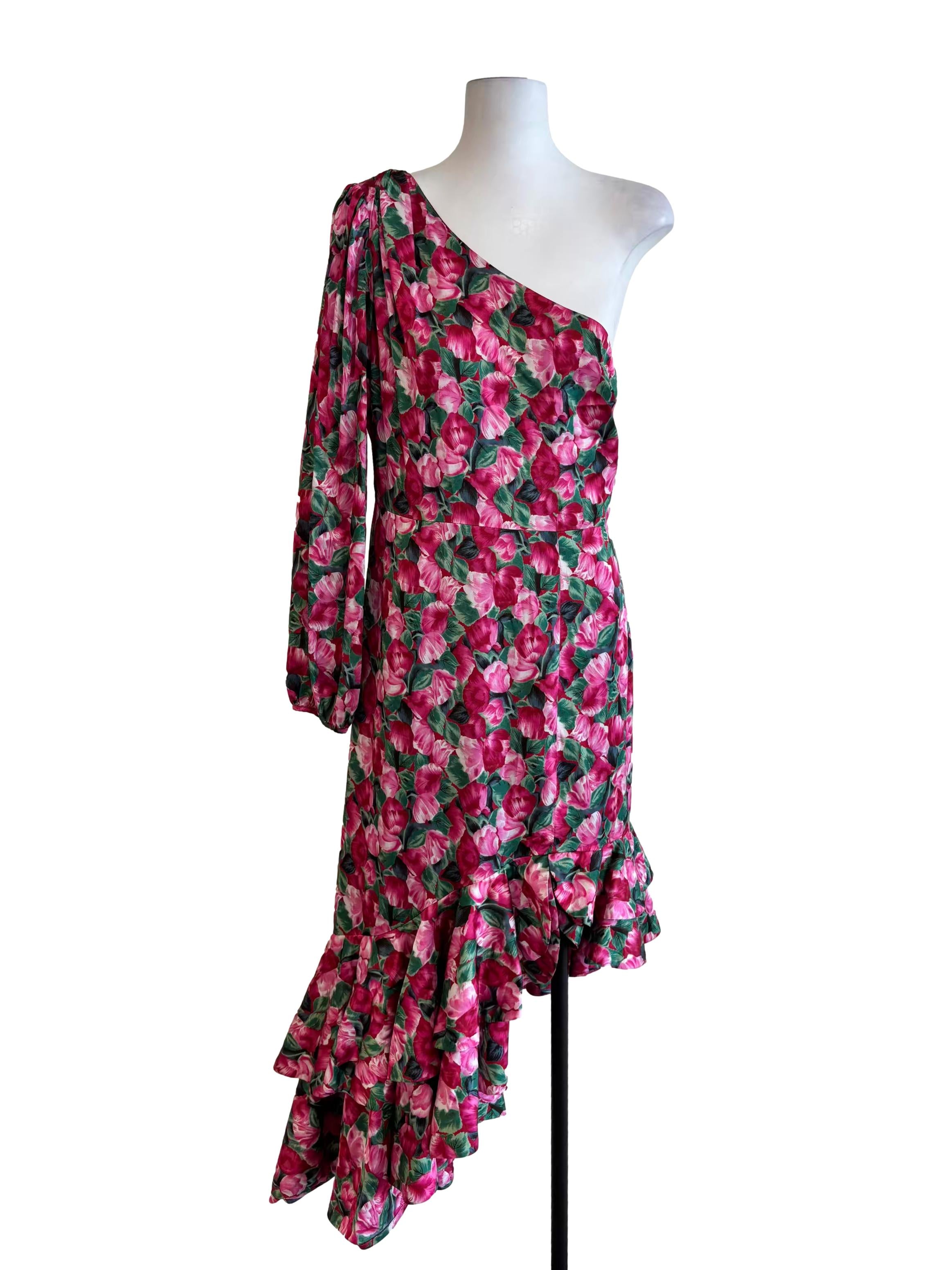 Punch Pink Asymmetrical Flower Dress
