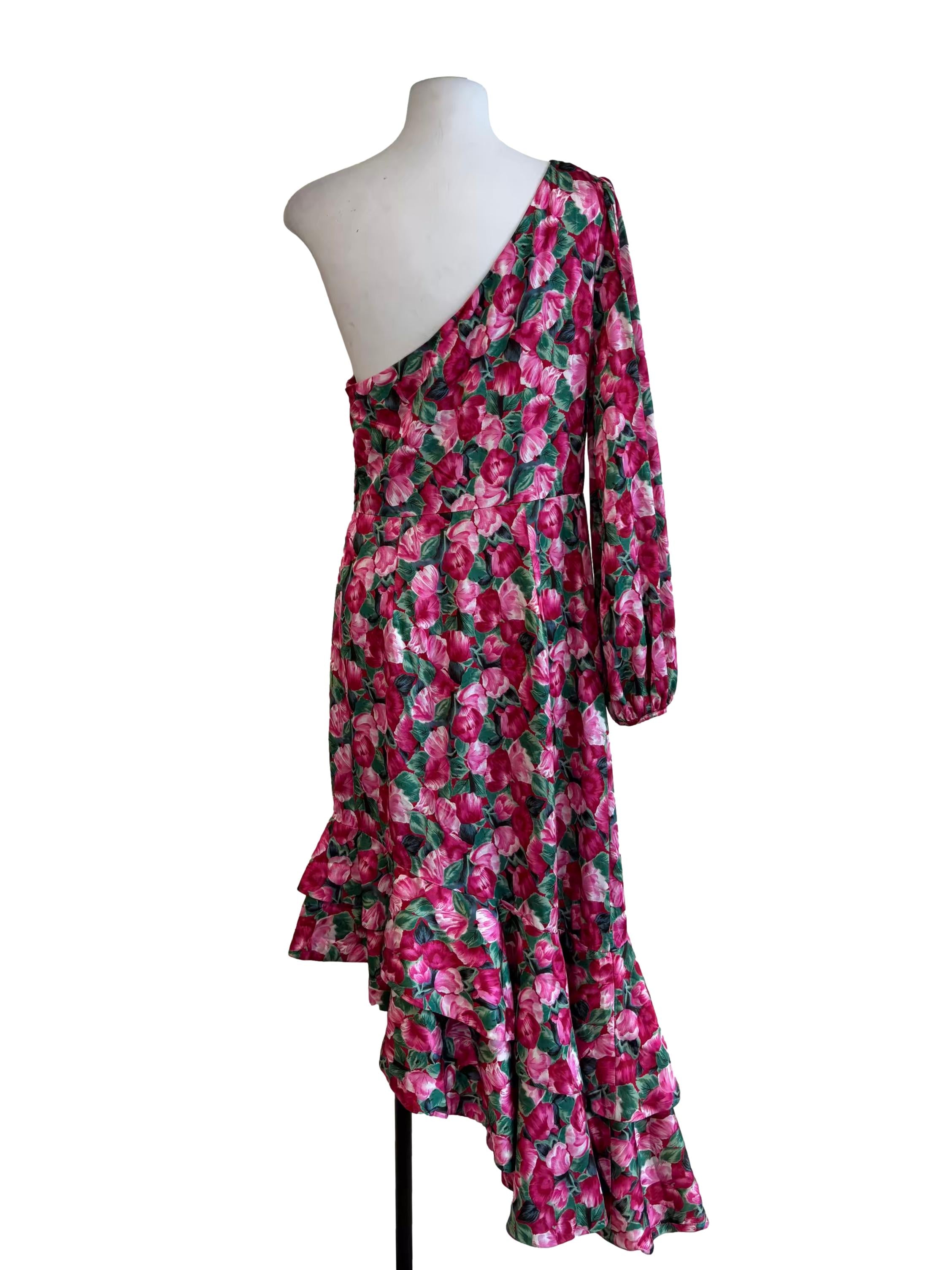 Punch Pink Asymmetrical Flower Dress