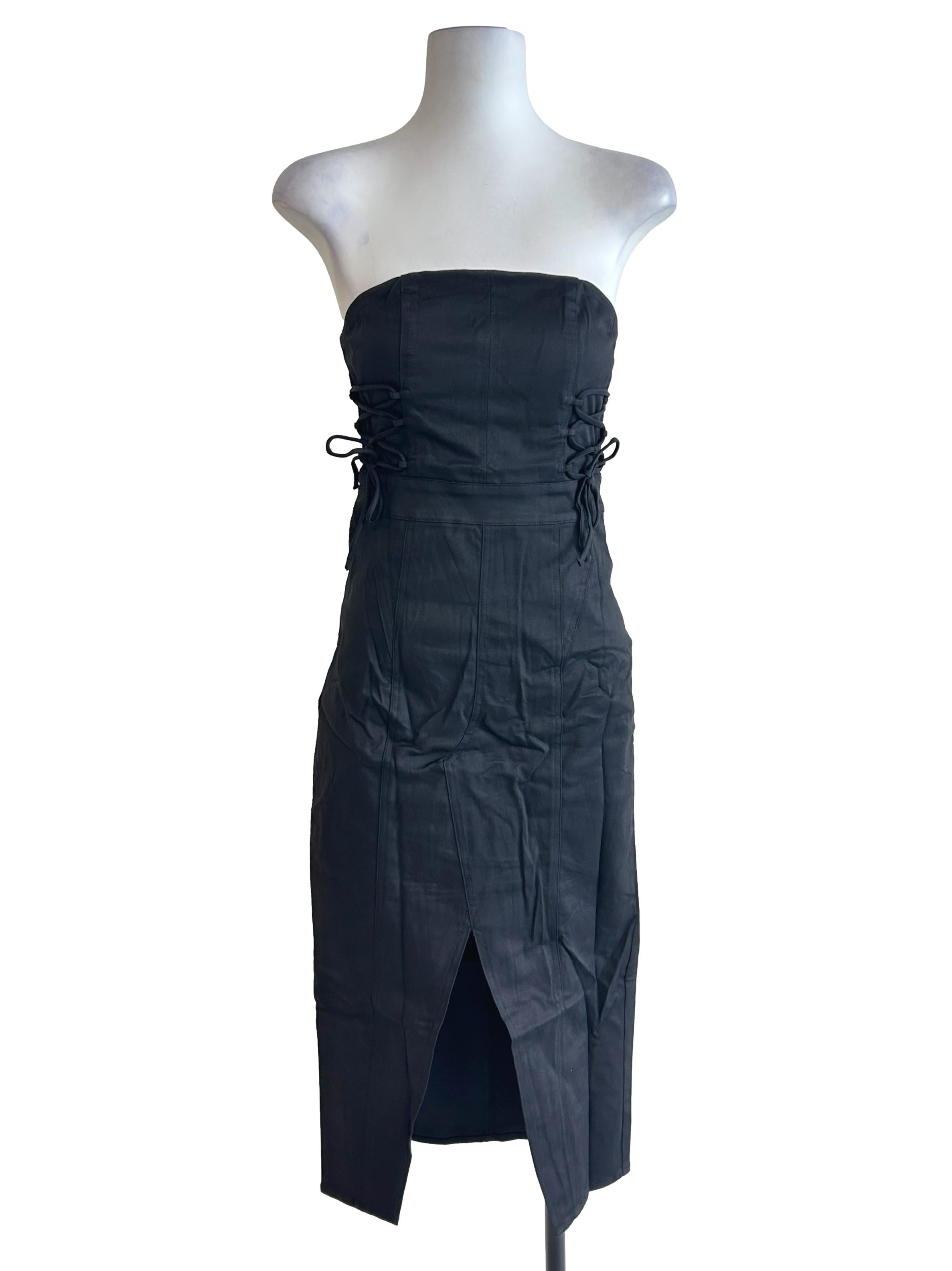 Black Romare Lace Up Tube Padded Dress