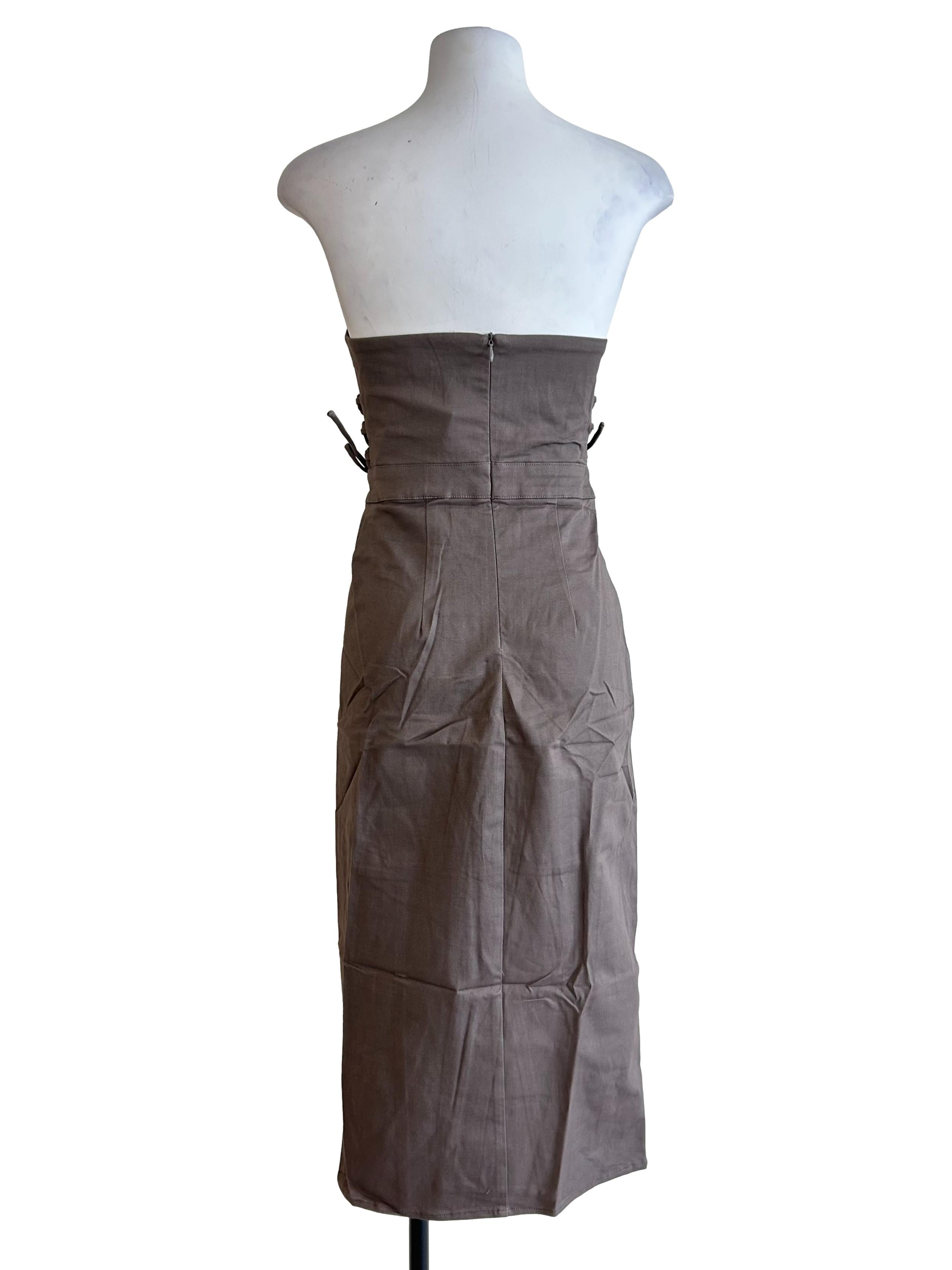 Brown Romare Lace Up Tube Padded Dress