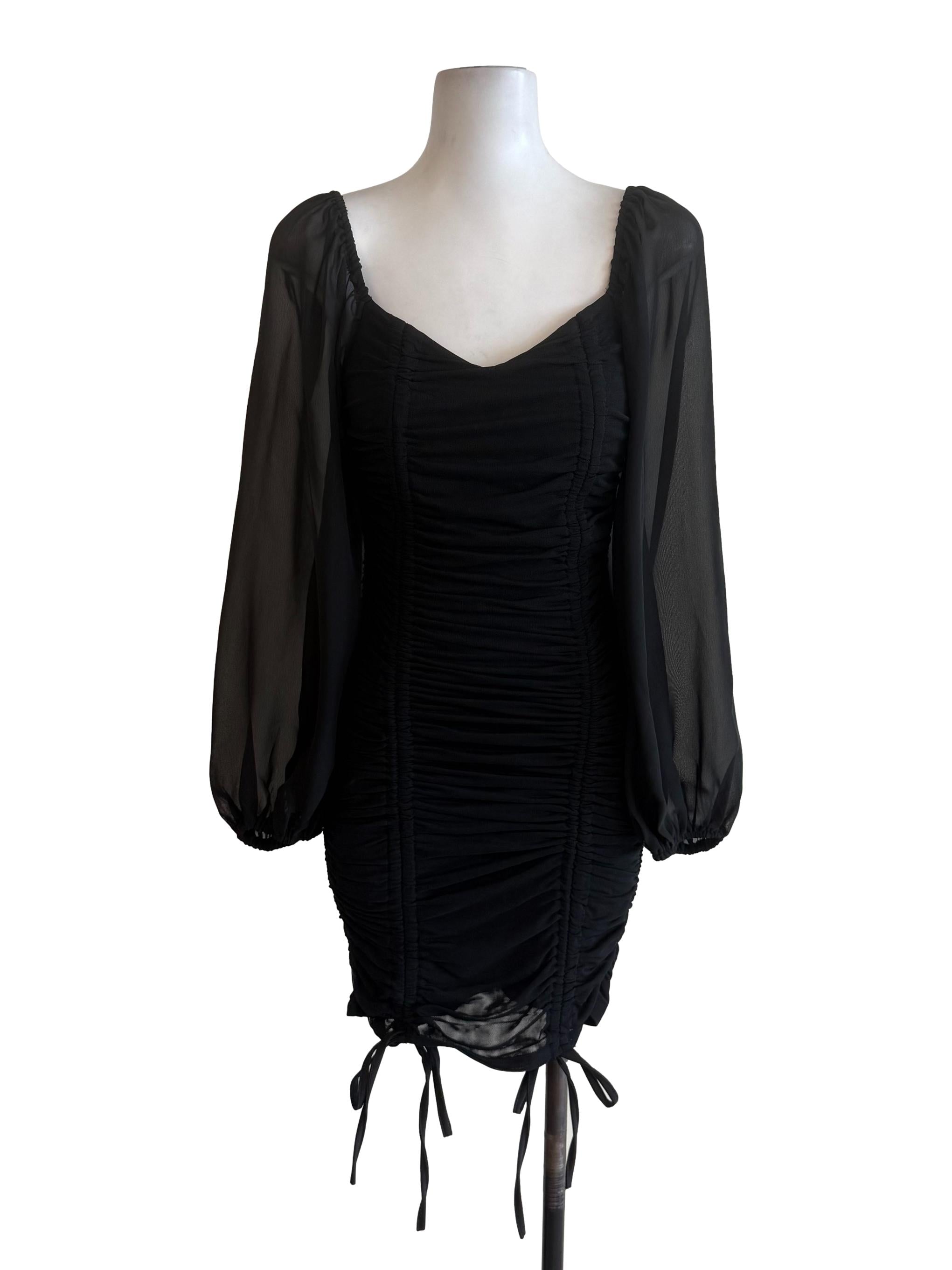 Black Scrunch Mesh Bodycon Dress