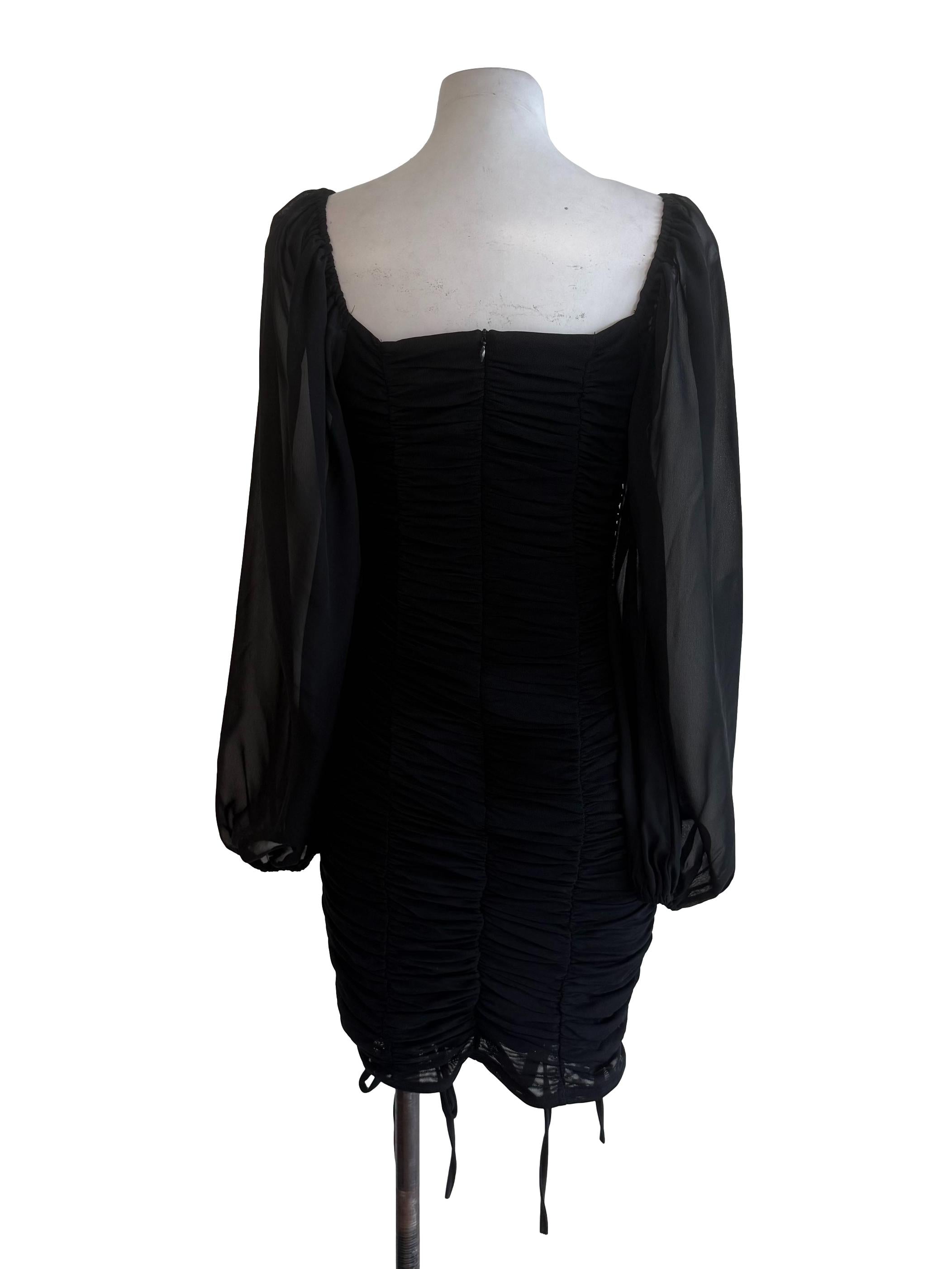 Black Scrunch Mesh Bodycon Dress