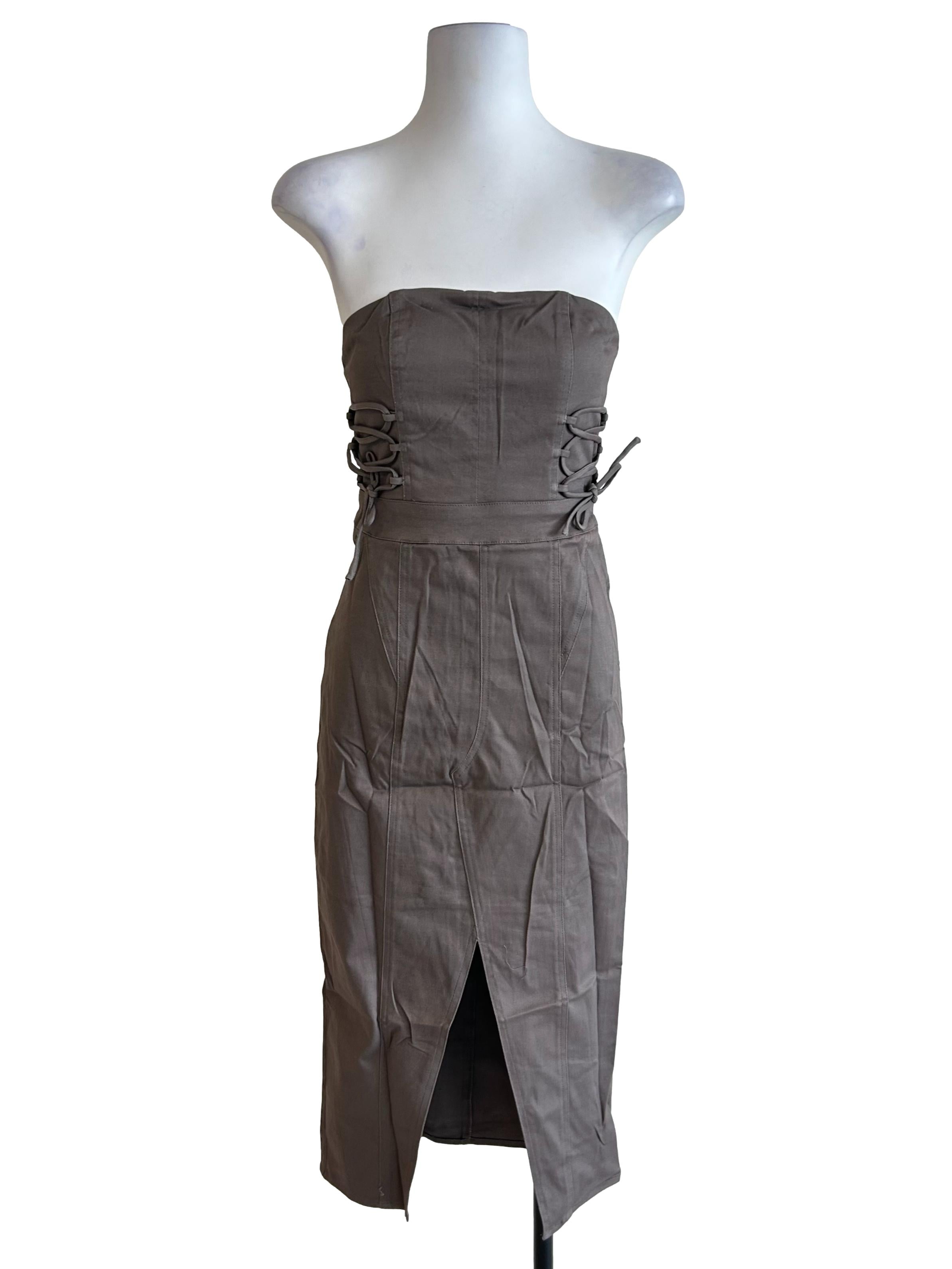Brown Romare Lace Up Tube Padded Dress