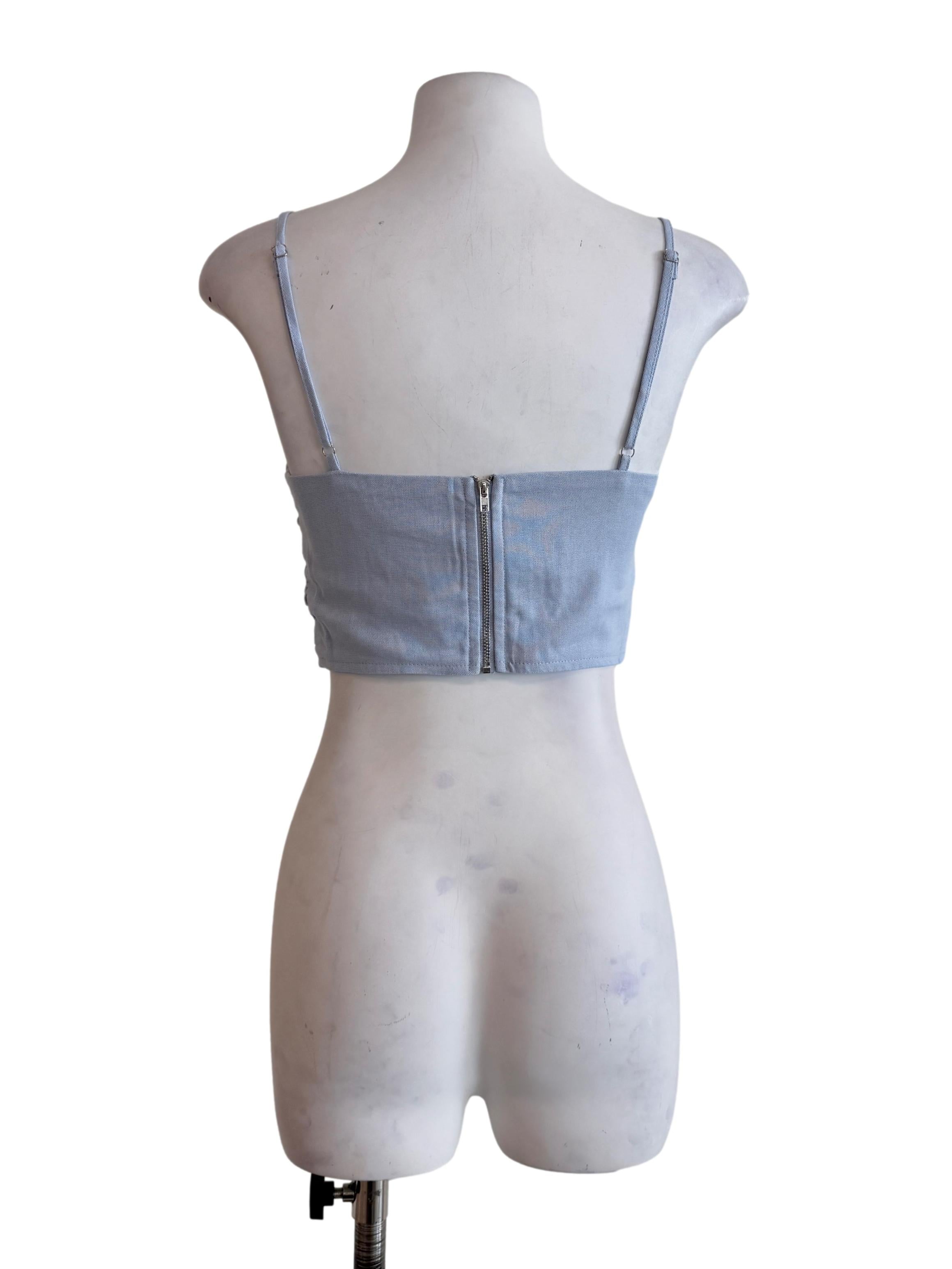 Blue Polina Ruched Linen Crop Top