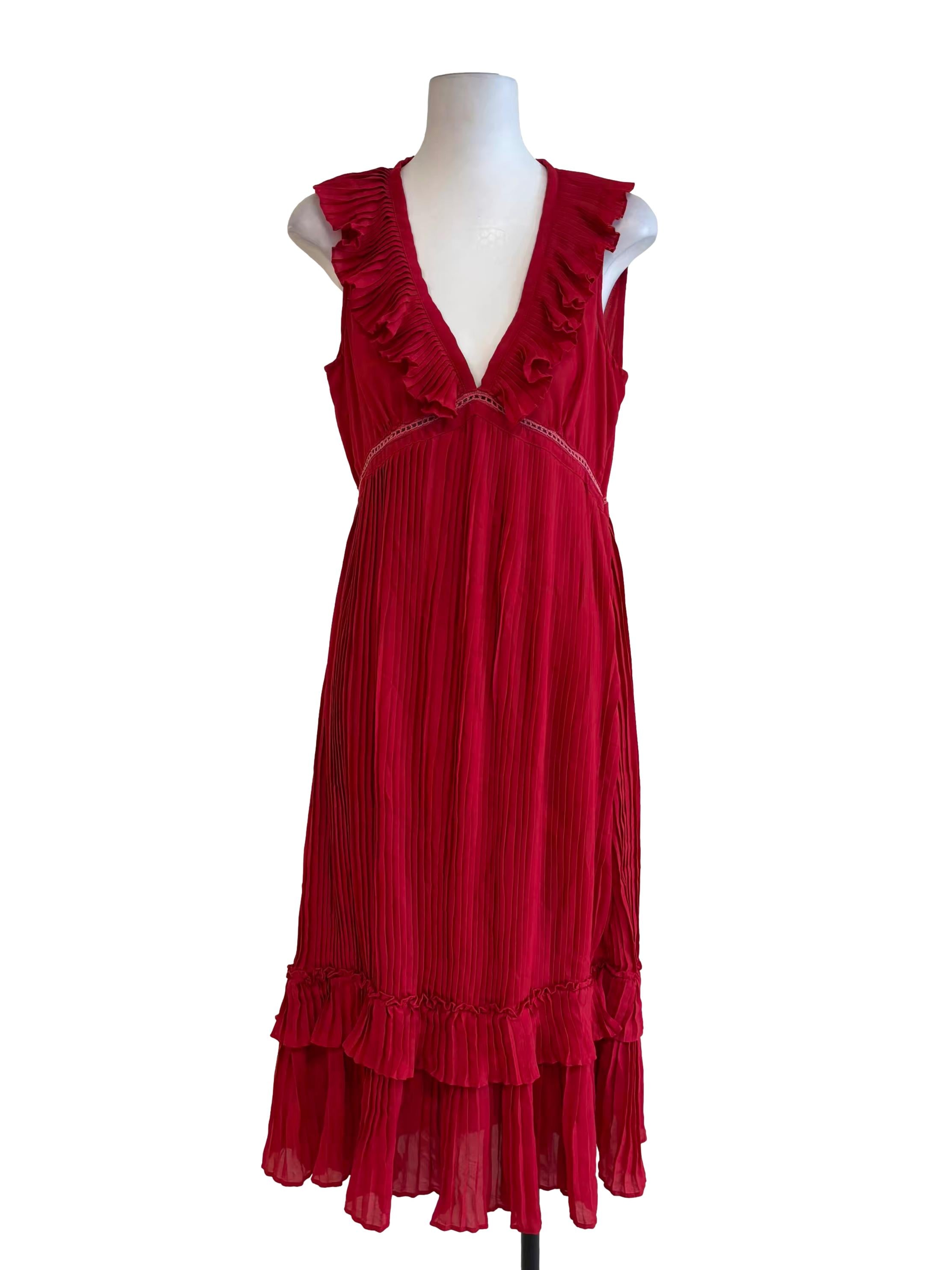 Candy Red Pleated Ruffle Dress