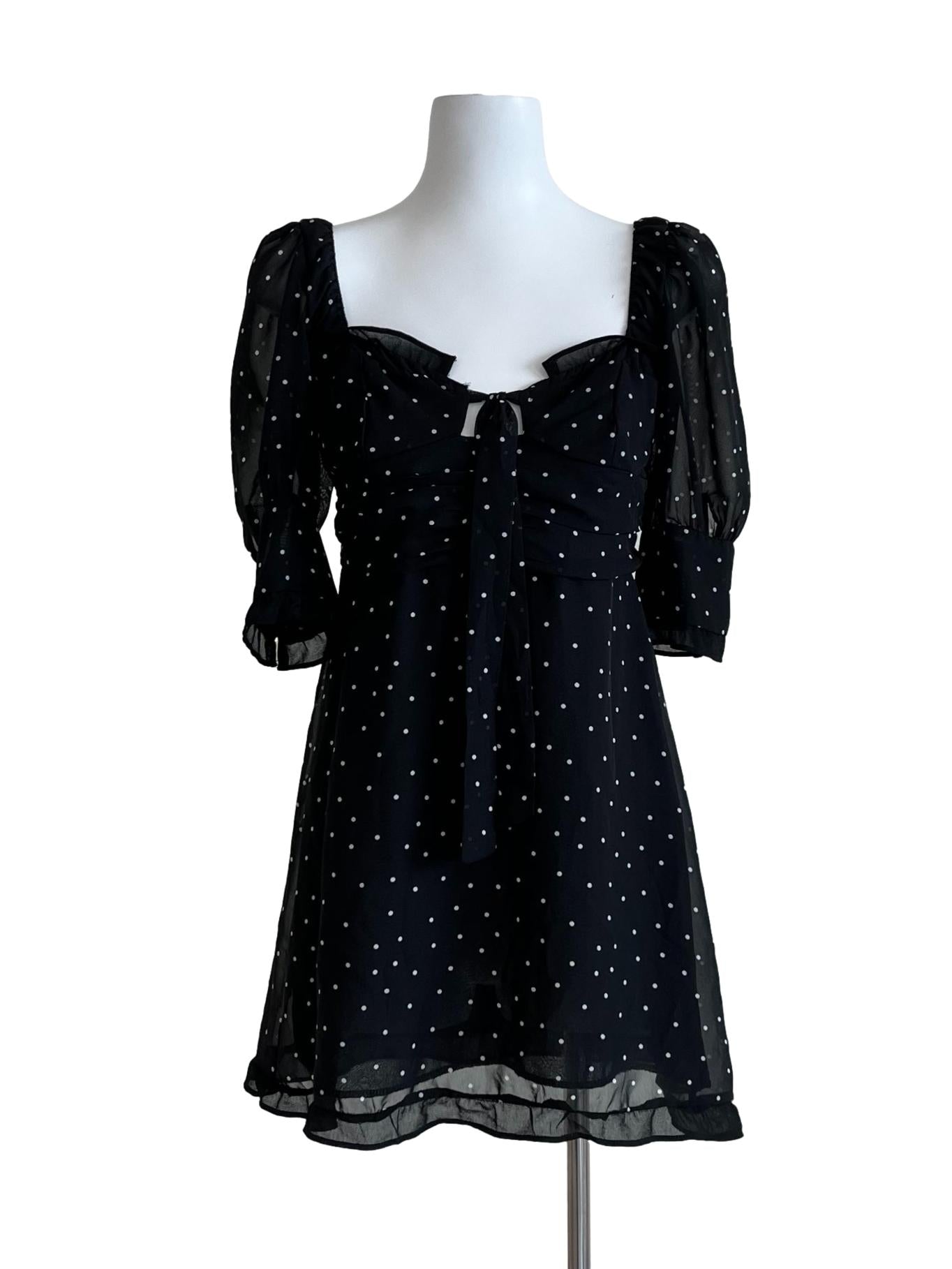 Black Polcadot Back Zip Blouse