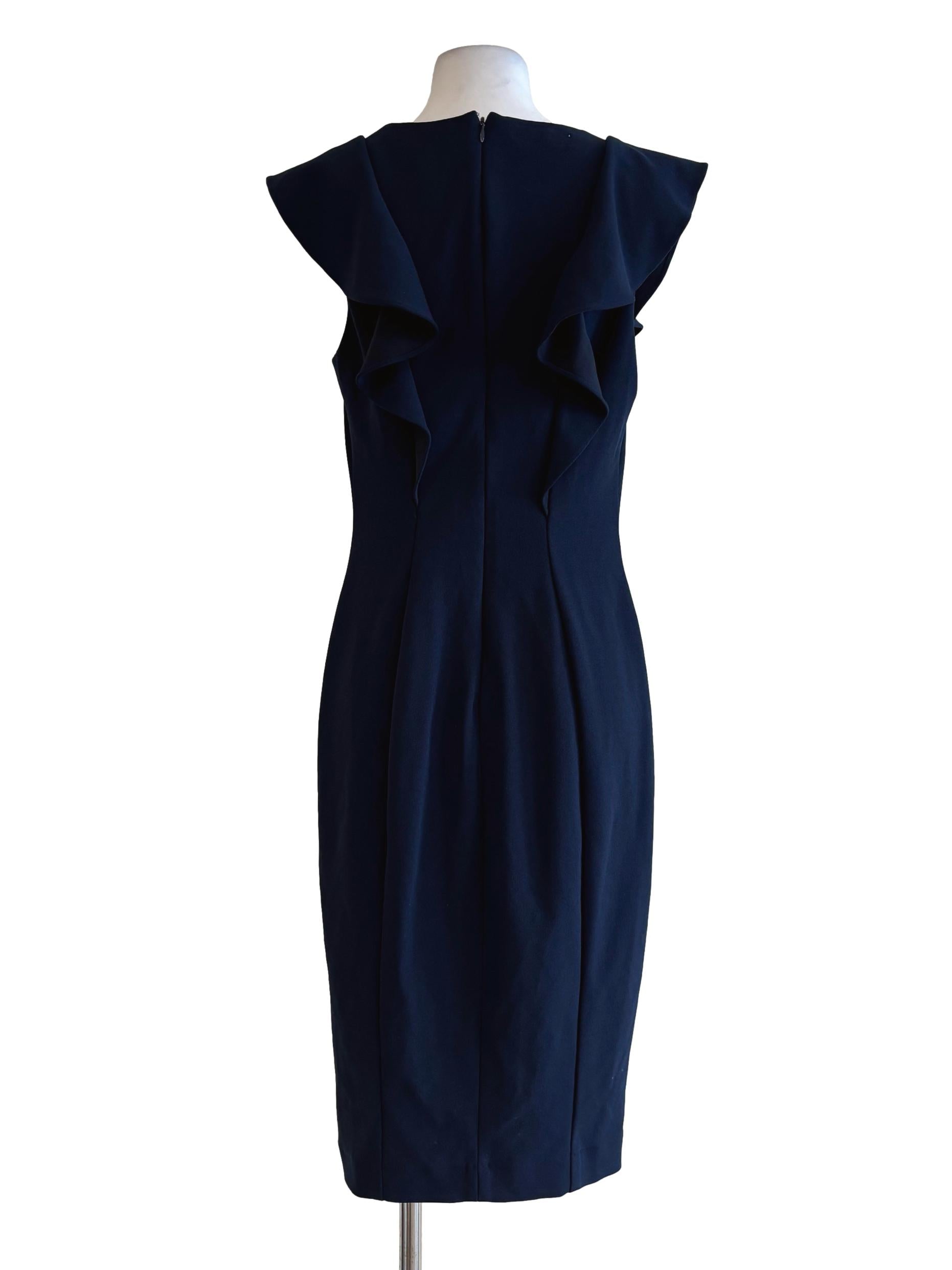 Midnight Blue V-Neck Ruffle Pencil Dress