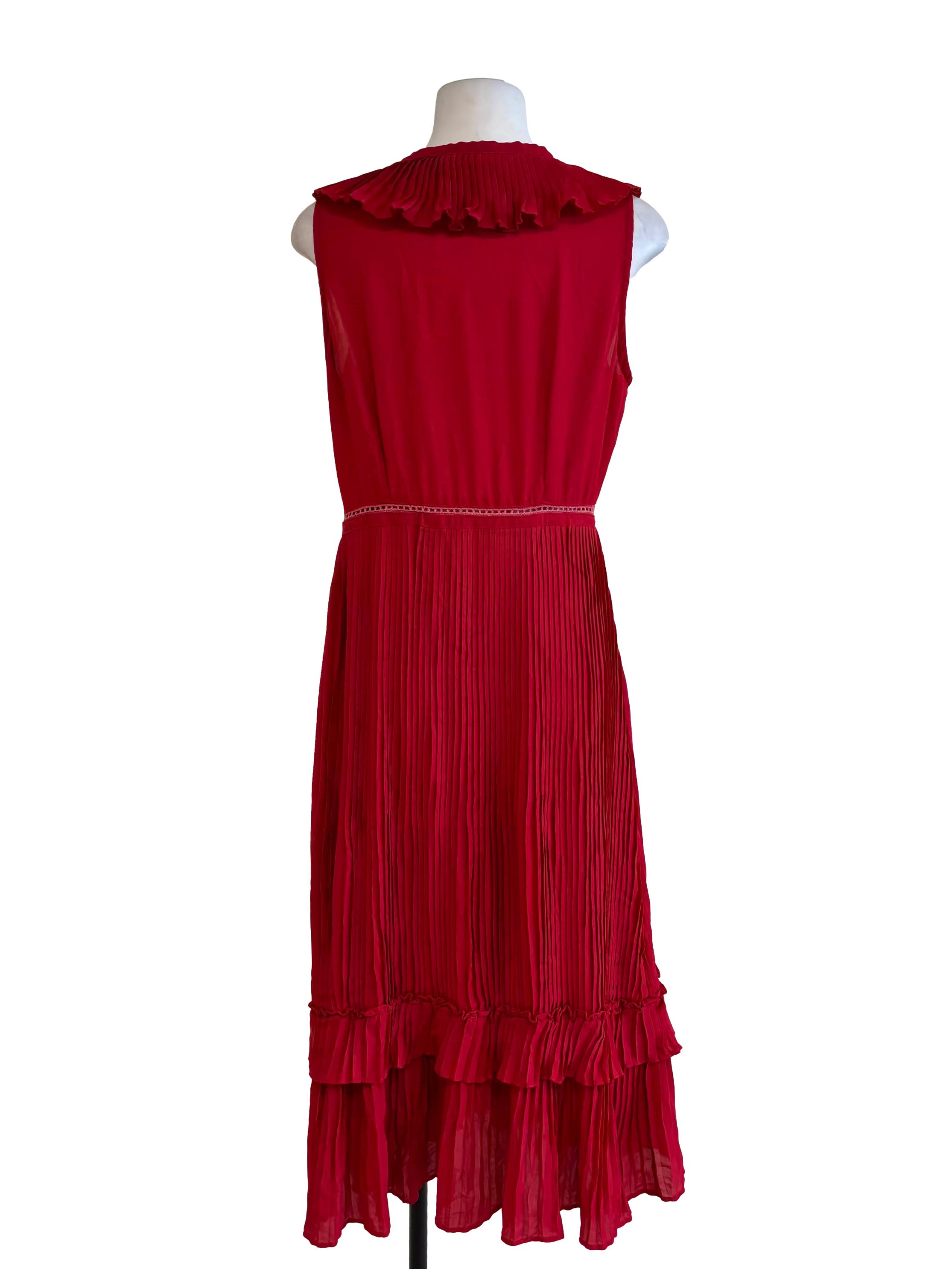 Candy Red Pleated Ruffle Dress