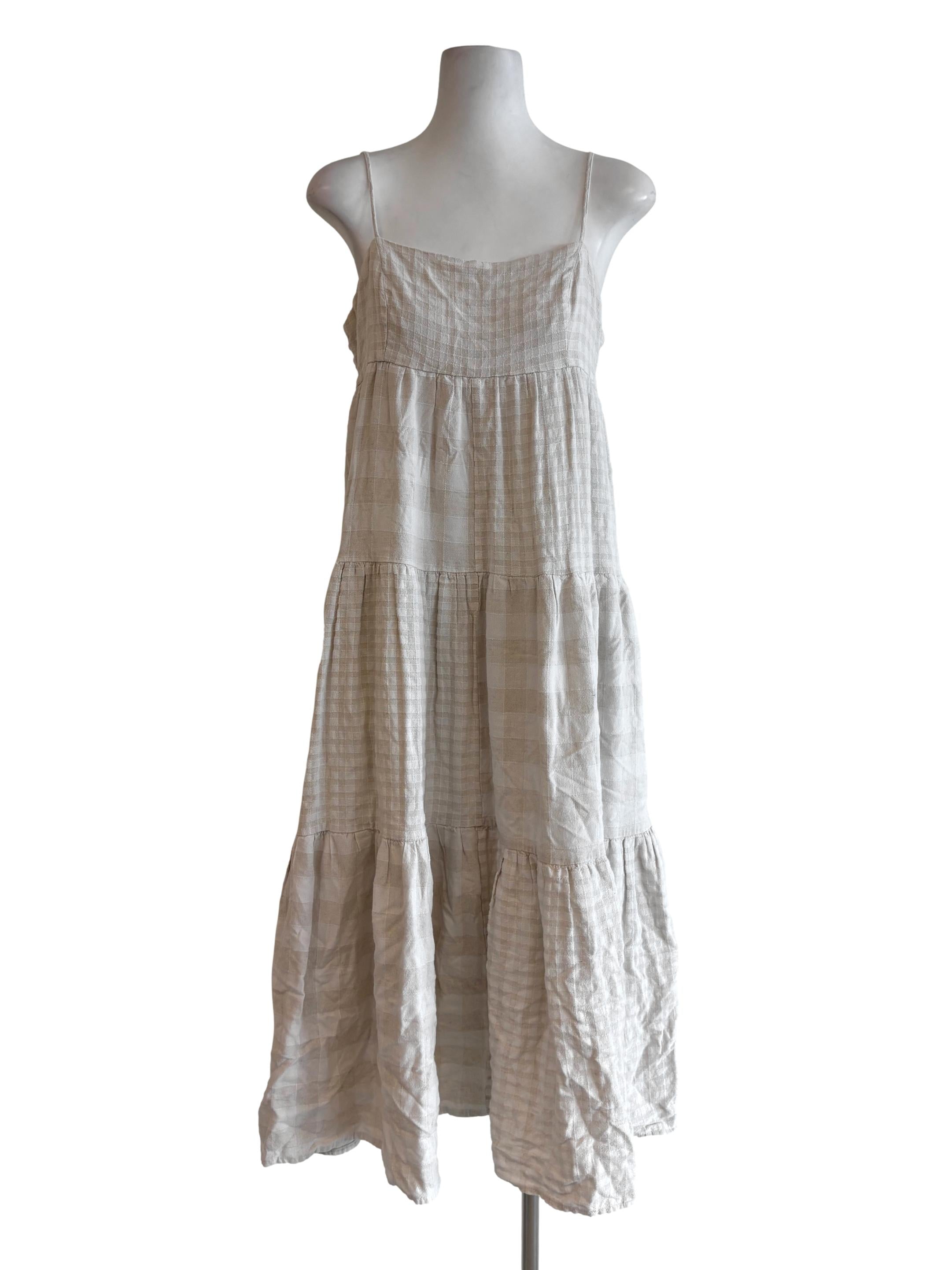 Rice White Linen Tier Cami Dress