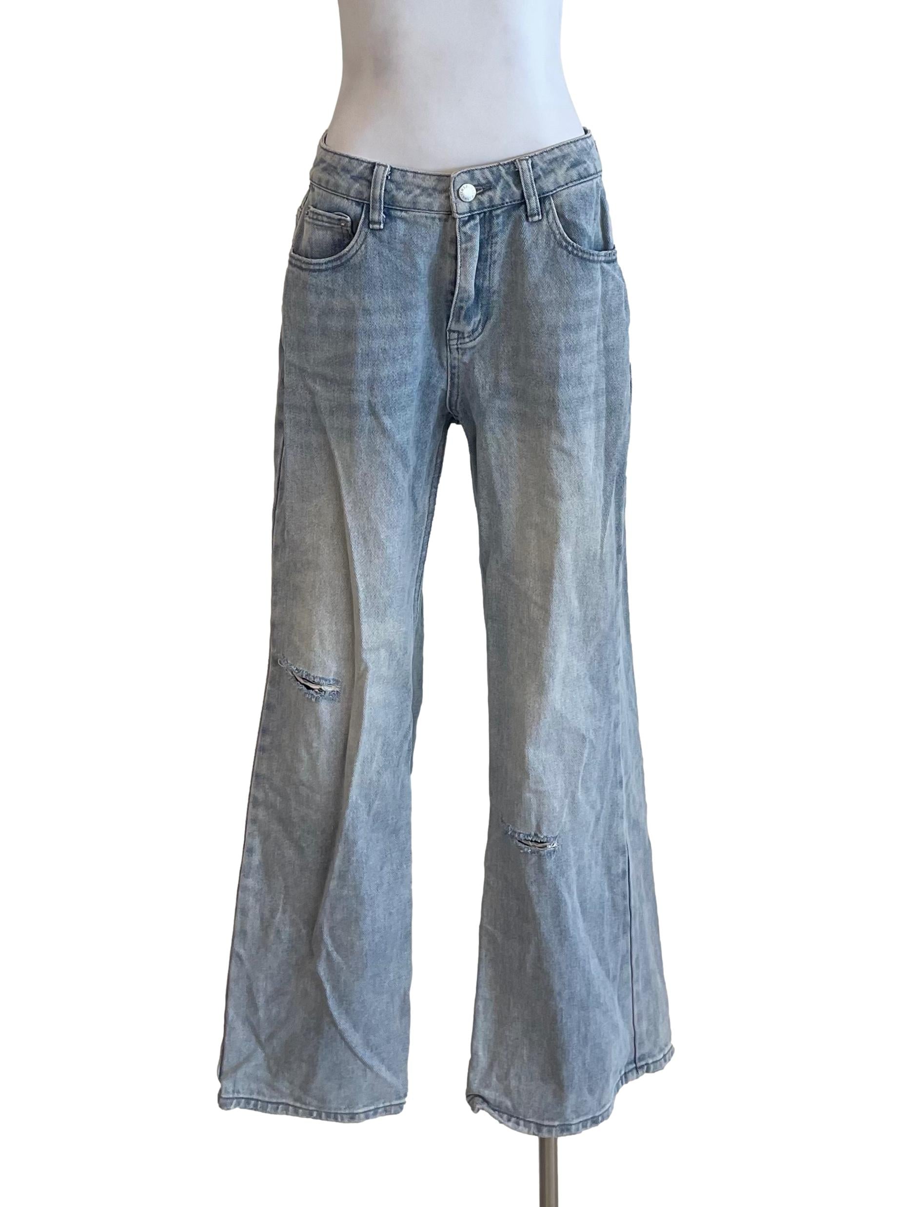 Ash Blue Ripped Flared Jeans