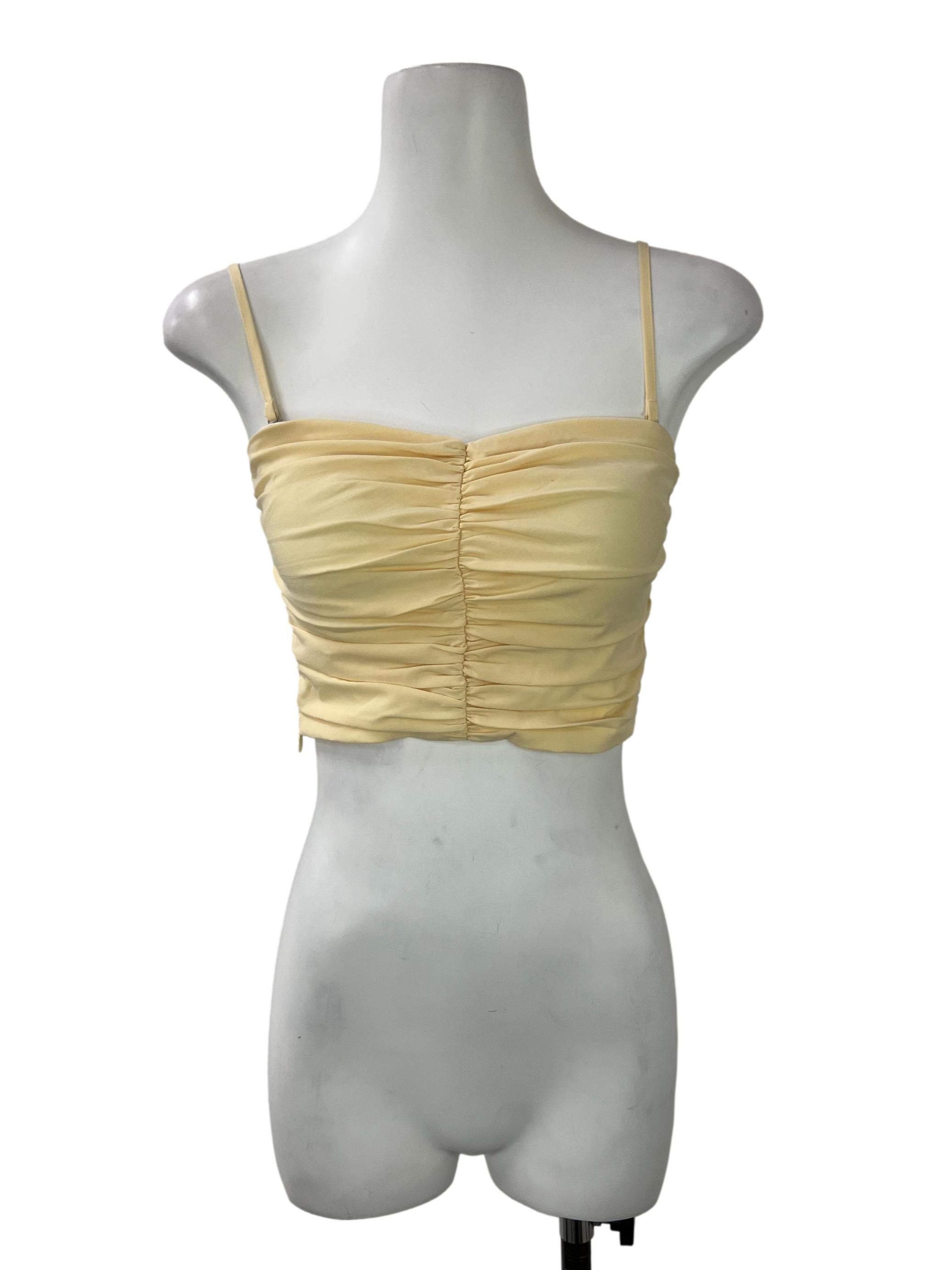 Yellow Ruched Sleeveless Cropped Top