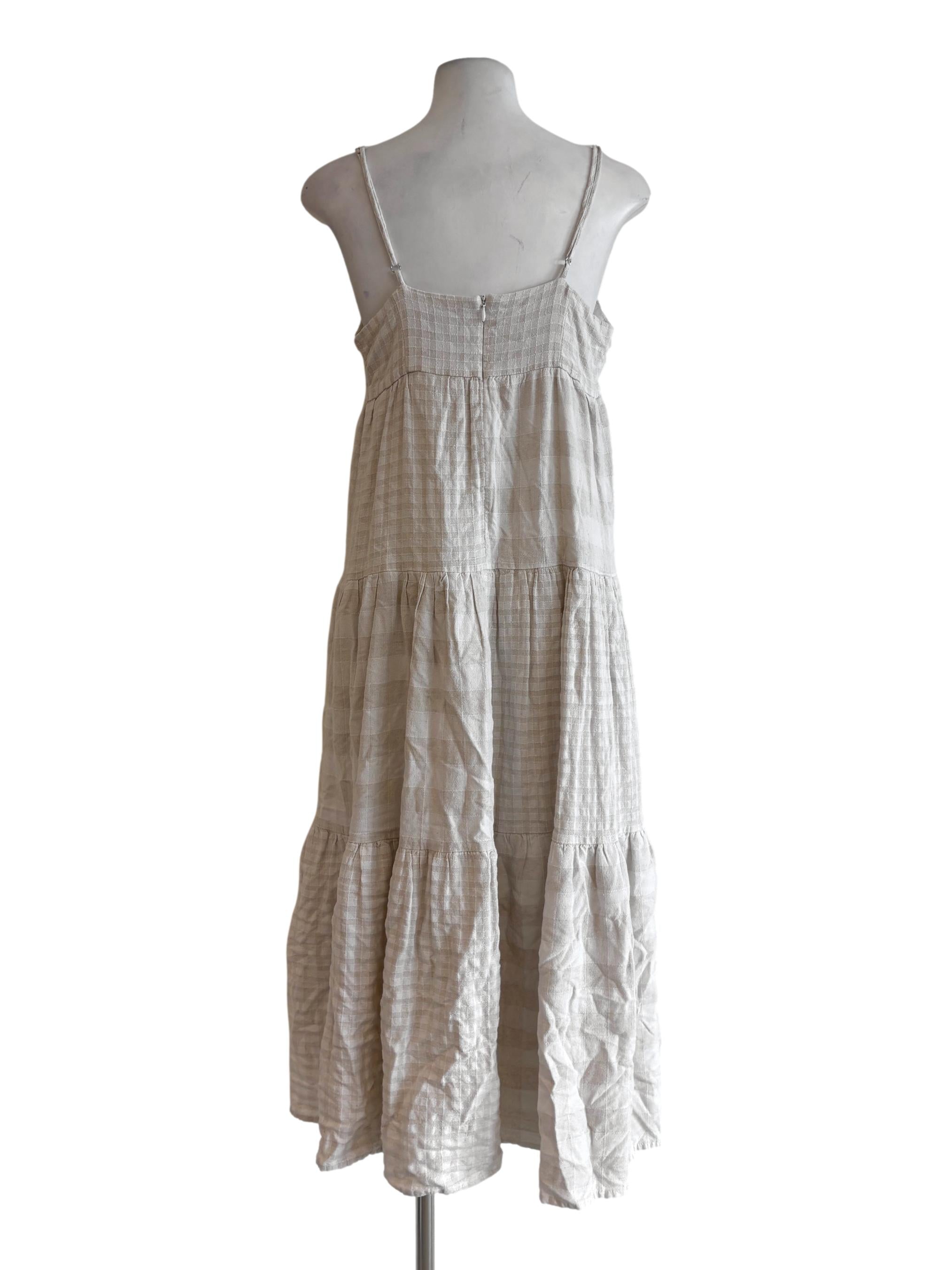 Rice White Linen Tier Cami Dress