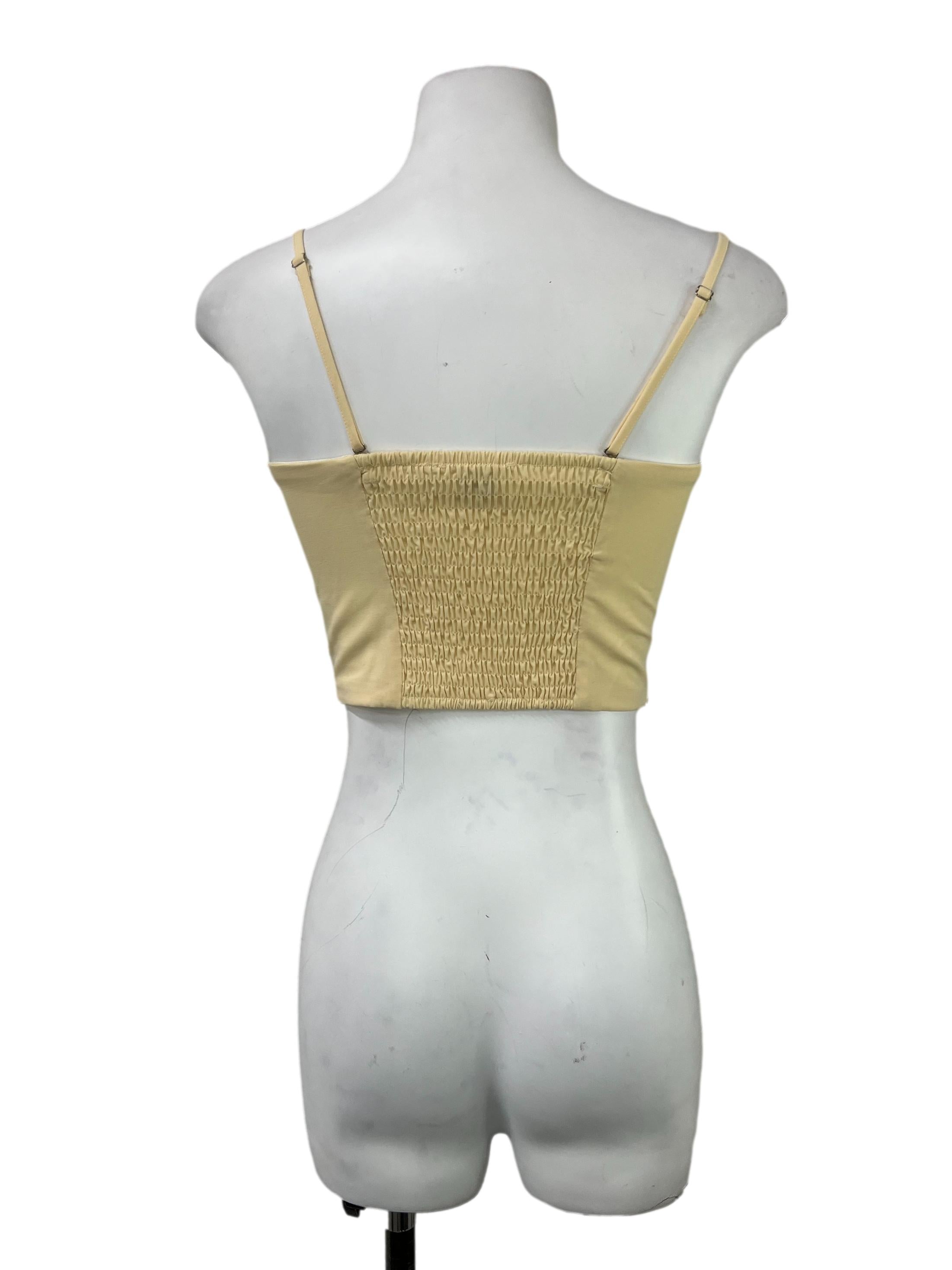 Yellow Ruched Sleeveless Cropped Top